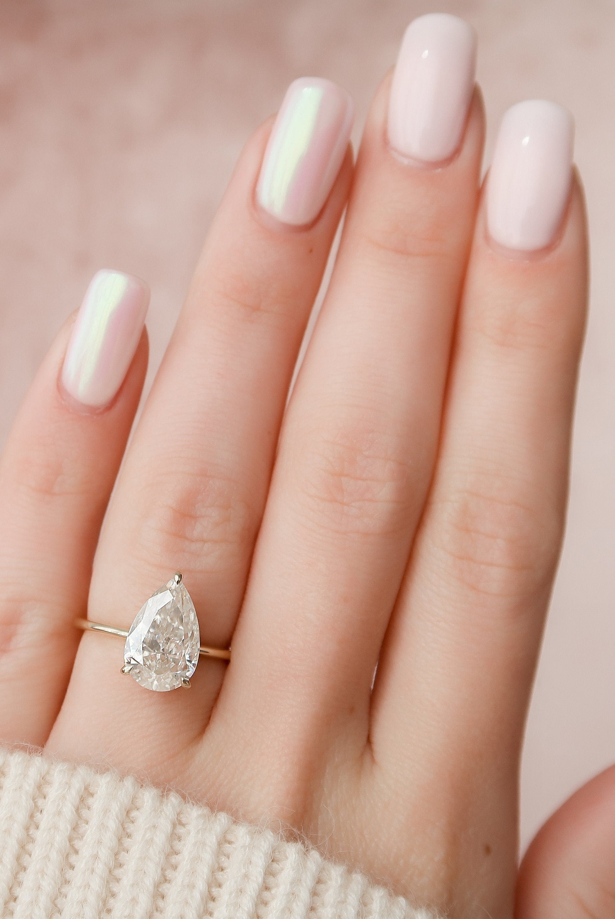 3.0CT Pear Hidden Halo Moissanite Diamond Solitaire Engagement Ring
