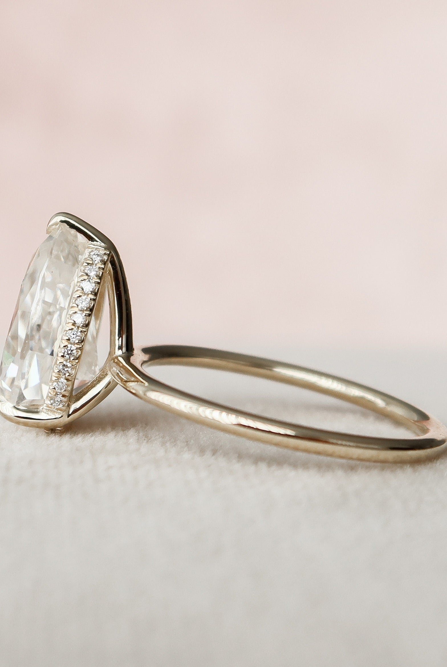 3.0CT Pear Hidden Halo Moissanite Diamond Solitaire Engagement Ring