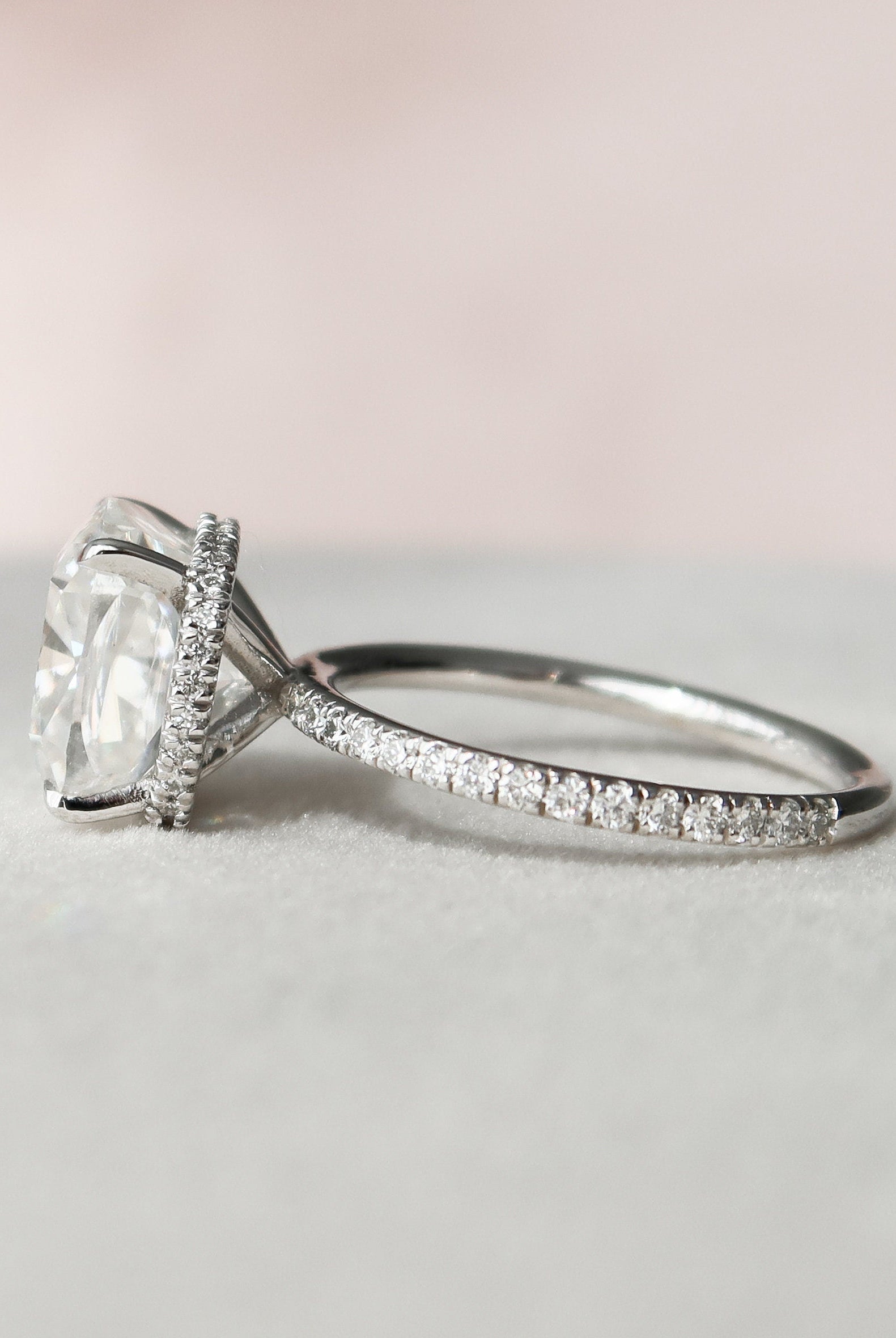 4.50CT Cushion Hidden Halo Moissanite Diamond Pave Engagement Ring For Women