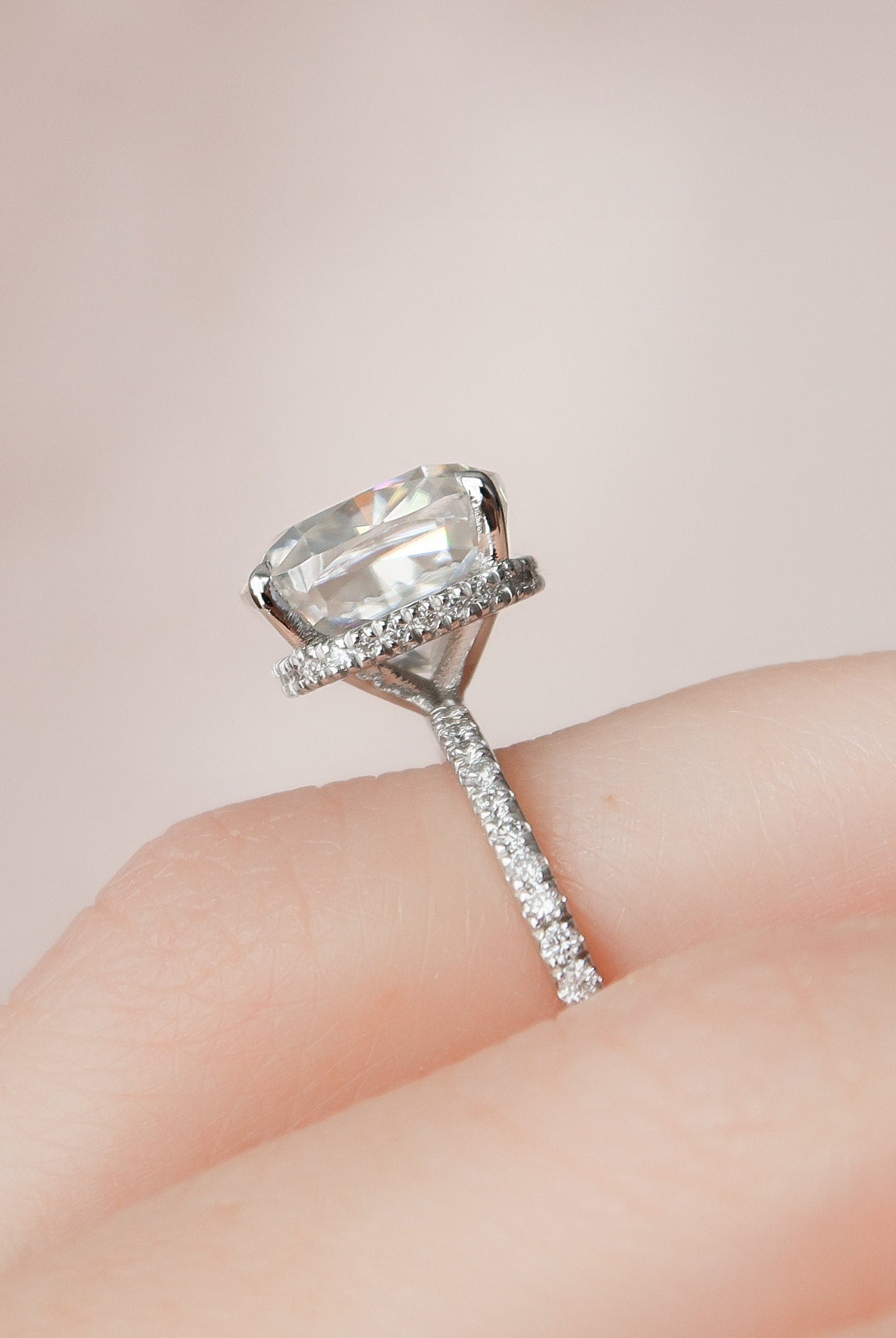 4.50CT Cushion Hidden Halo Moissanite Diamond Pave Engagement Ring For Women