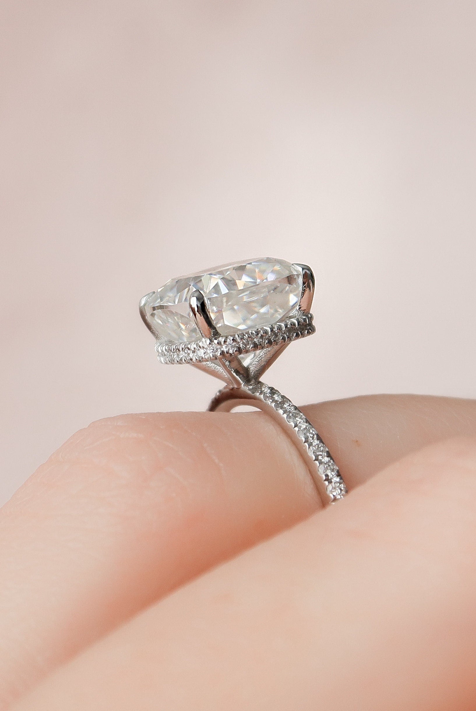 4.50CT Cushion Hidden Halo Moissanite Diamond Pave Engagement Ring For Women
