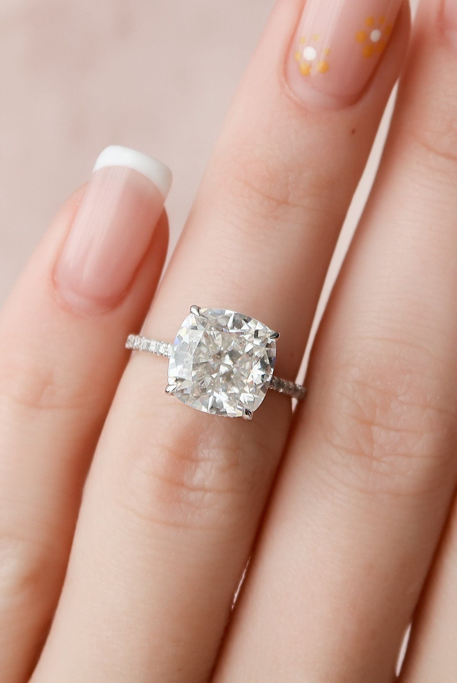 4.50CT Cushion Hidden Halo Moissanite Diamond Pave Engagement Ring For Women