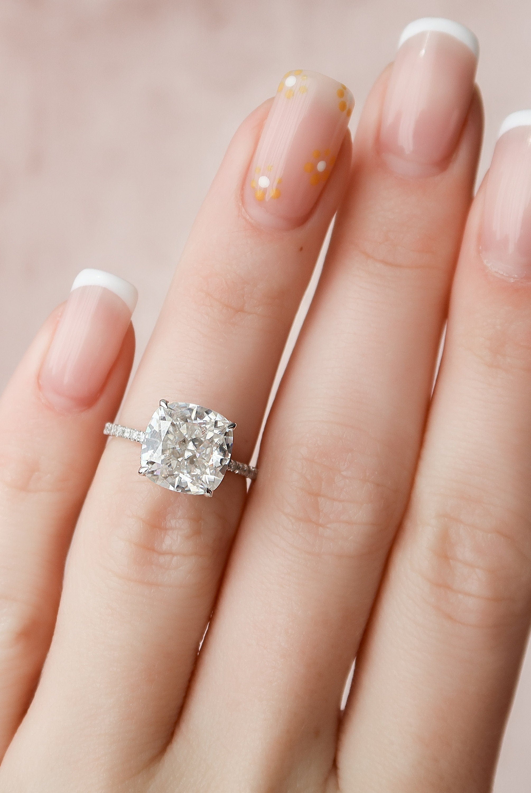 4.50CT Cushion Hidden Halo Moissanite Diamond Pave Engagement Ring For Women