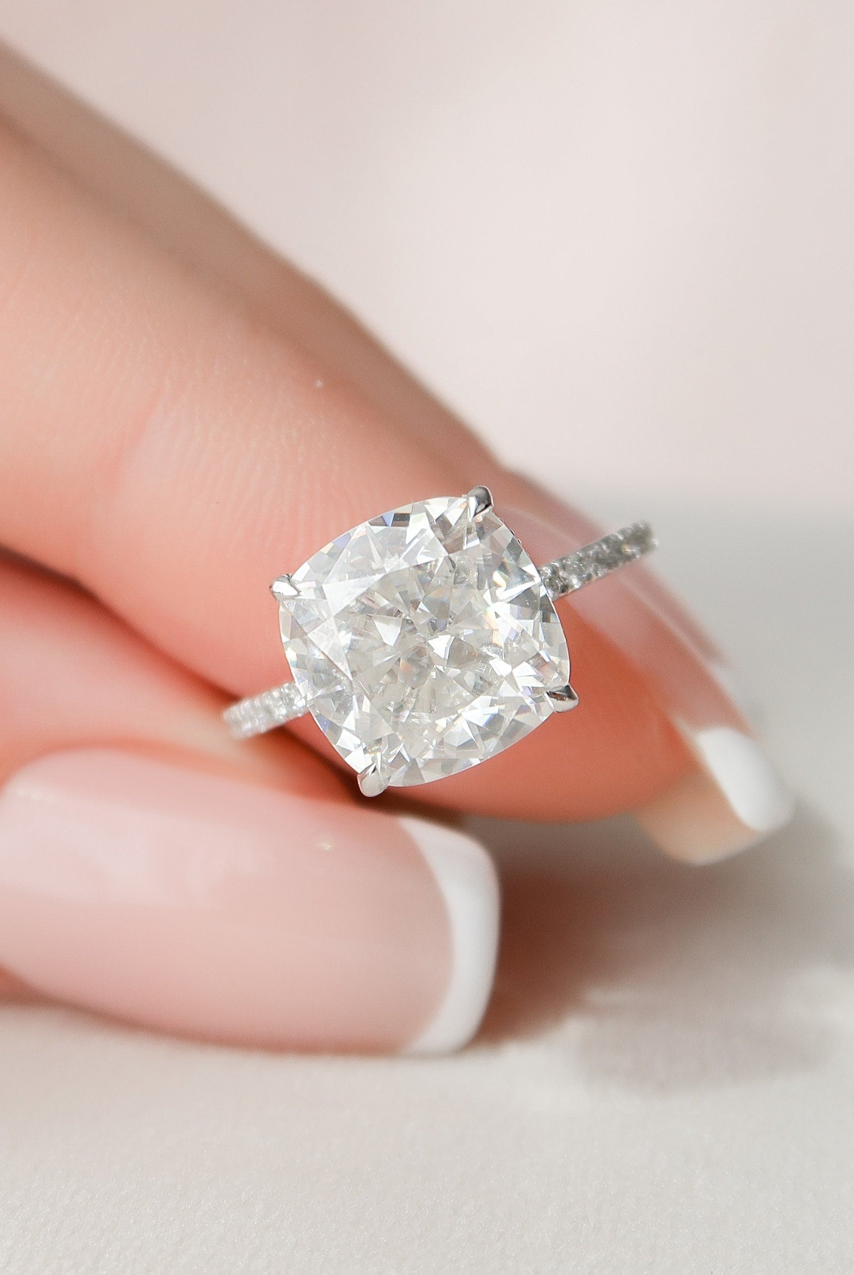 4.50CT Cushion Hidden Halo Moissanite Diamond Pave Engagement Ring For Women