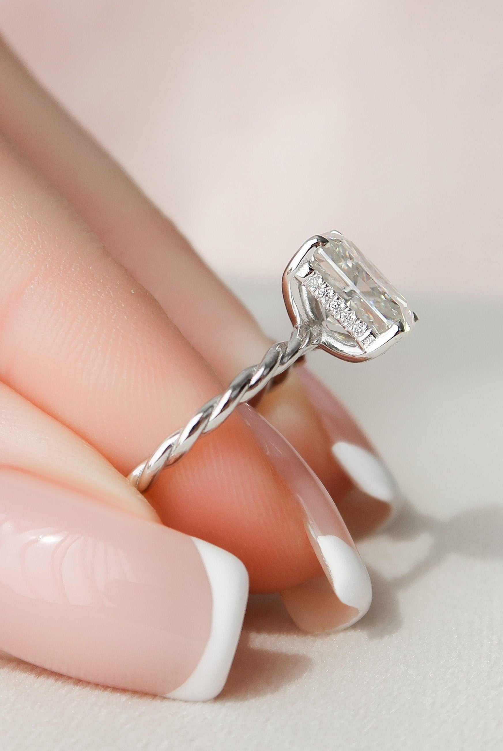 2.50CT Radiant Hidden Halo Moissanite Diamond Braided Engagement Ring