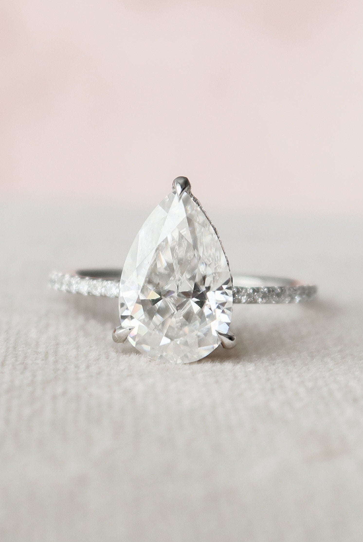 2.50CT Pear Pave Moissanite Diamond Hidden Halo Engagement Ring