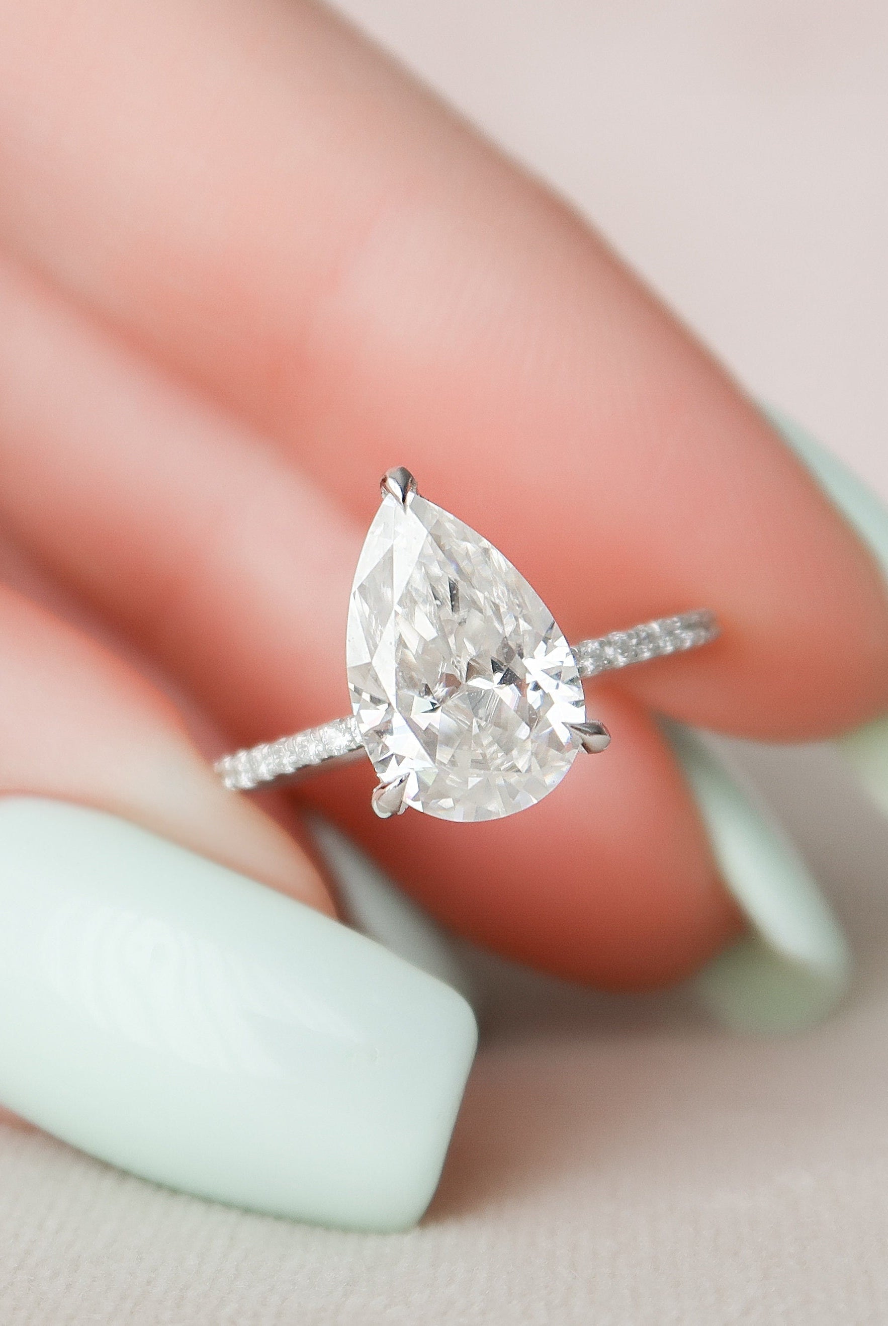2.50CT Pear Pave Moissanite Diamond Hidden Halo Engagement Ring