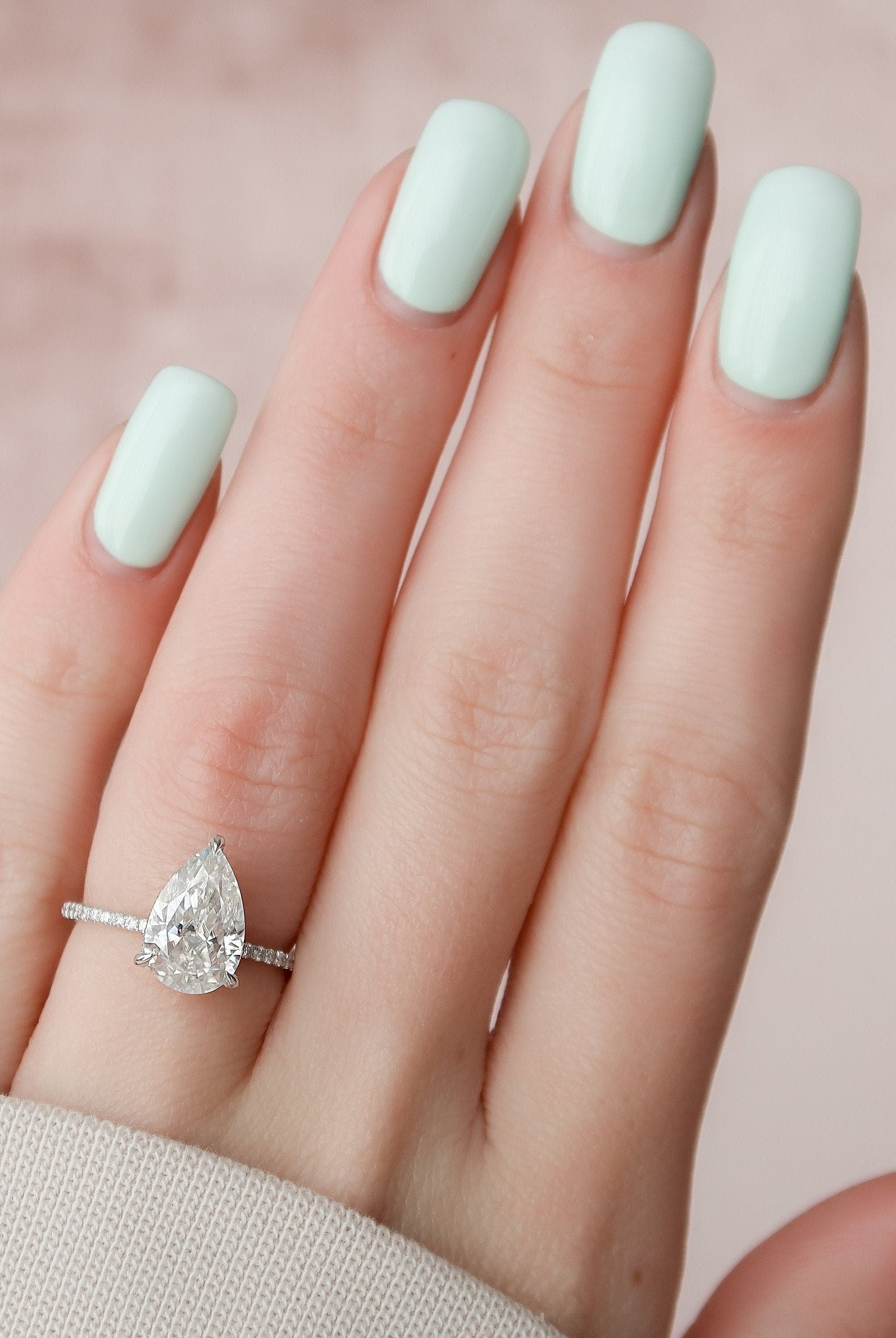 2.50CT Pear Pave Moissanite Diamond Hidden Halo Engagement Ring