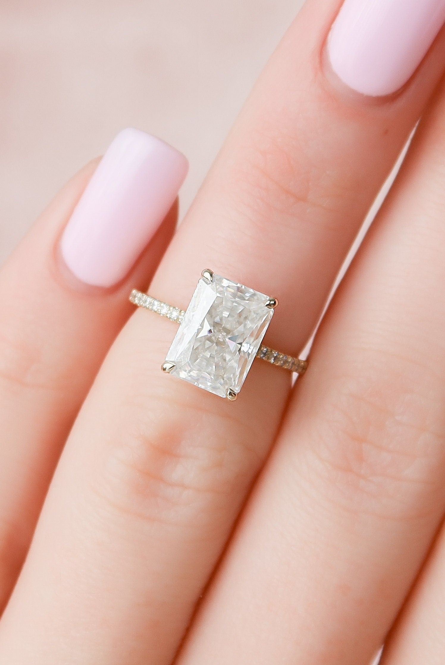 3.50CT Radiant Hidden Halo Moissanite Diamond Pave Engagement Ring