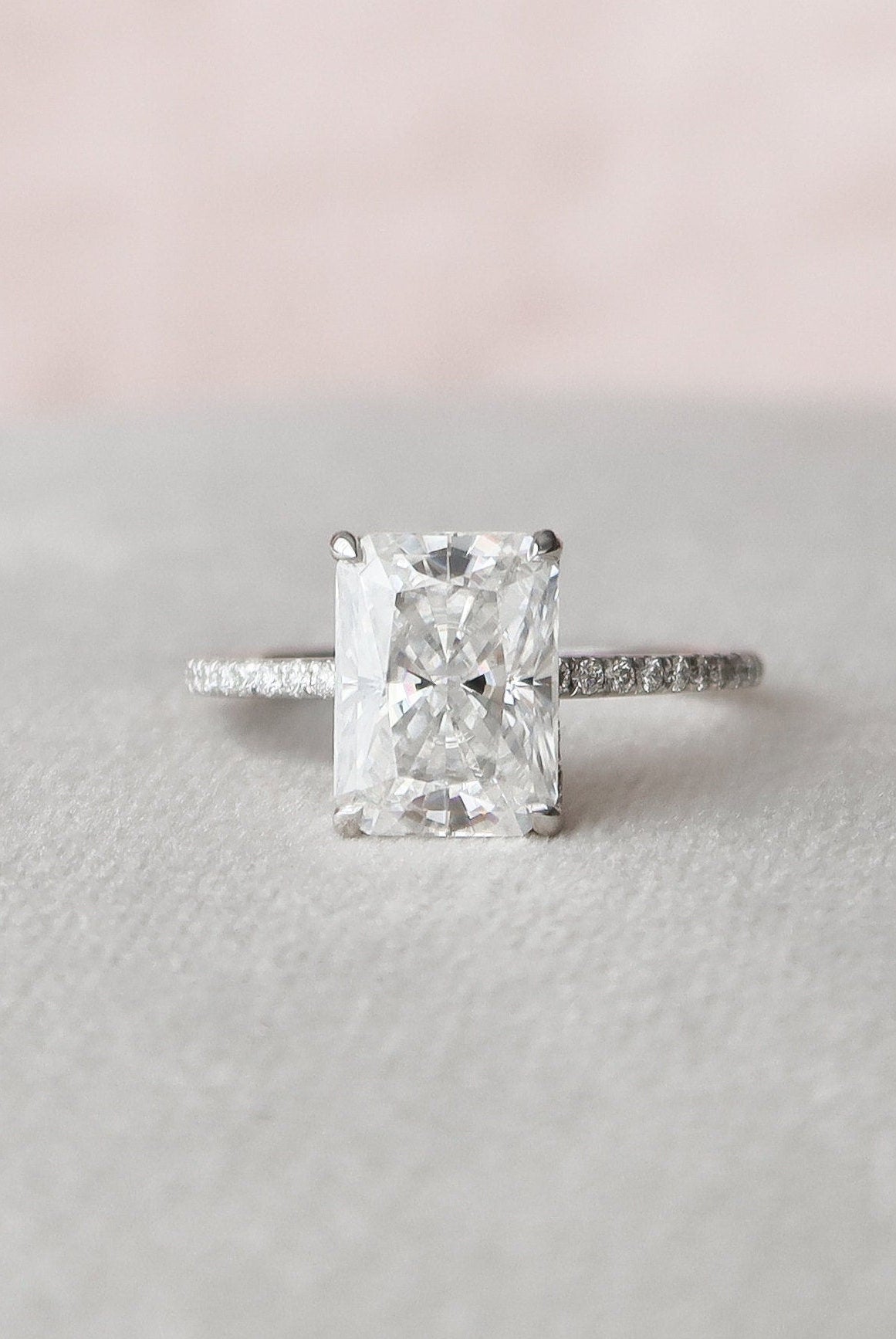 3.50CT Radiant Hidden Halo Moissanite Diamond Pave Engagement Ring
