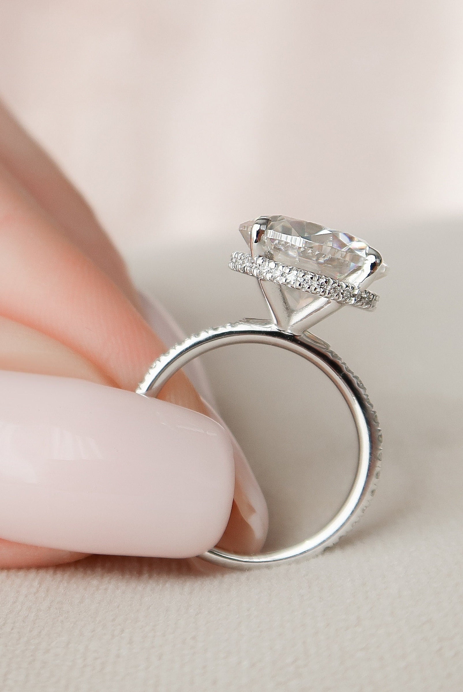 4.50CT Round Hidden Halo Moissanite Diamond Pave Engagement Ring For Women