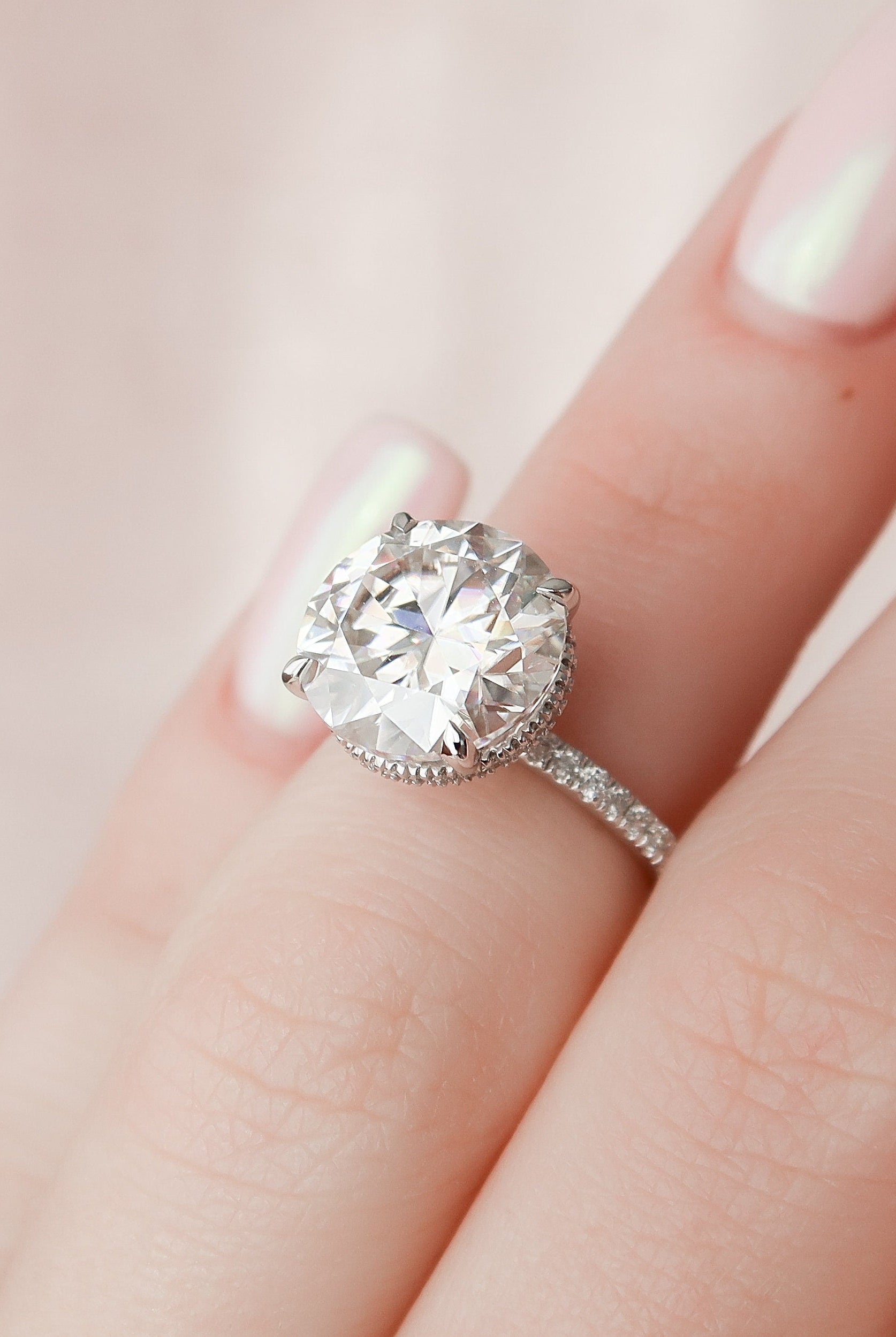 4.50CT Round Hidden Halo Moissanite Diamond Pave Engagement Ring For Women