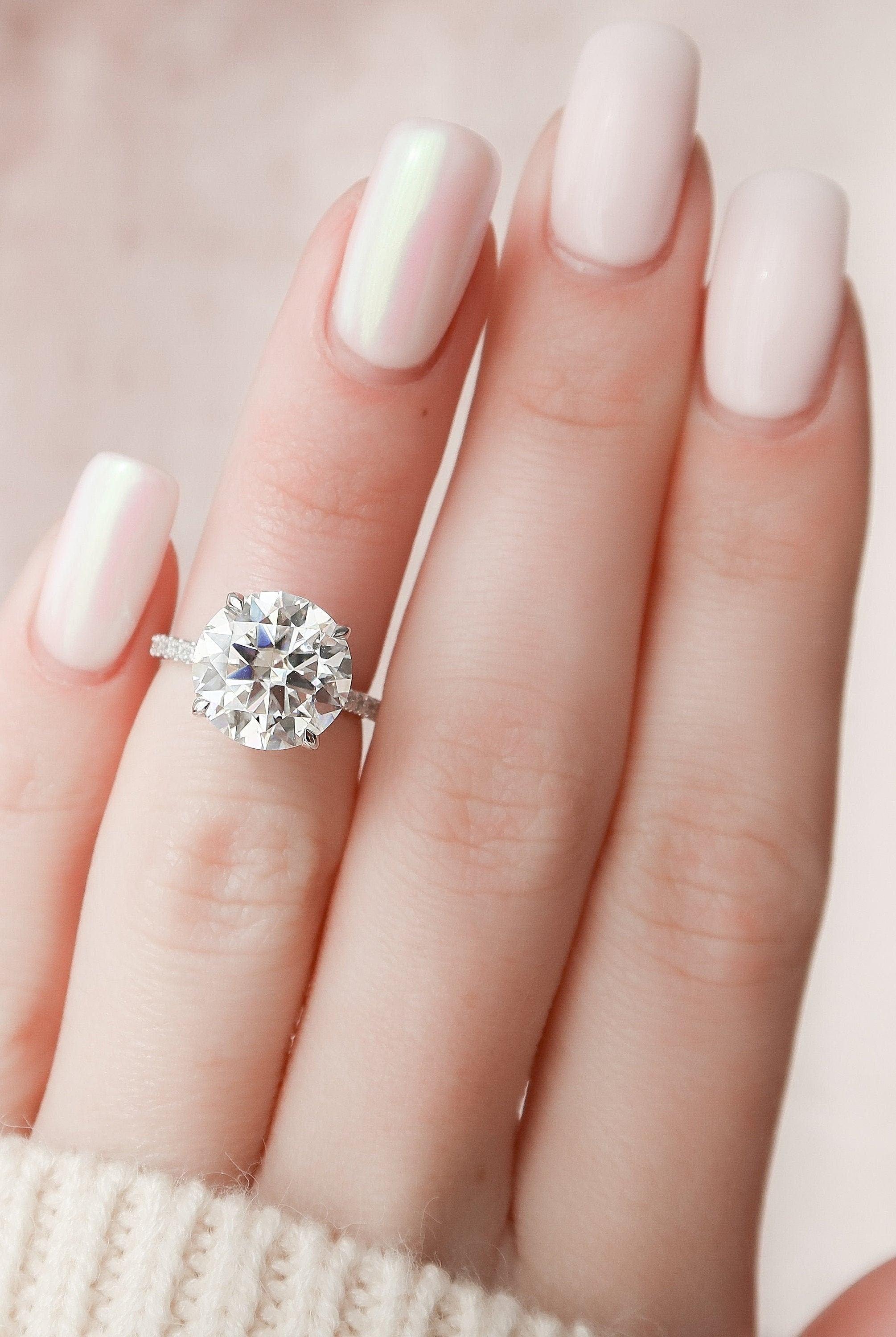 4.50CT Round Hidden Halo Moissanite Diamond Pave Engagement Ring For Women