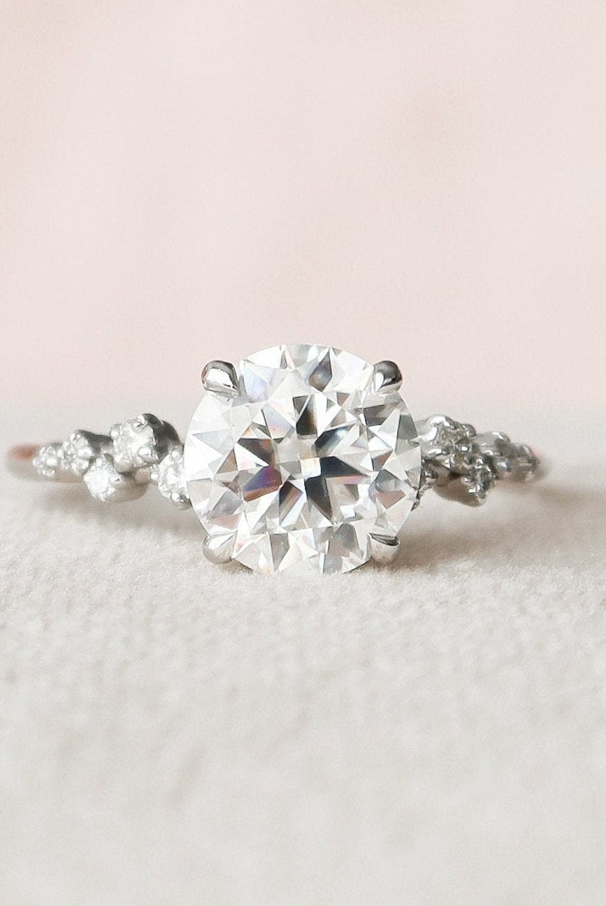 2.0CT Round Hidden Halo Moissanite Diamond Cluster Engagement Ring