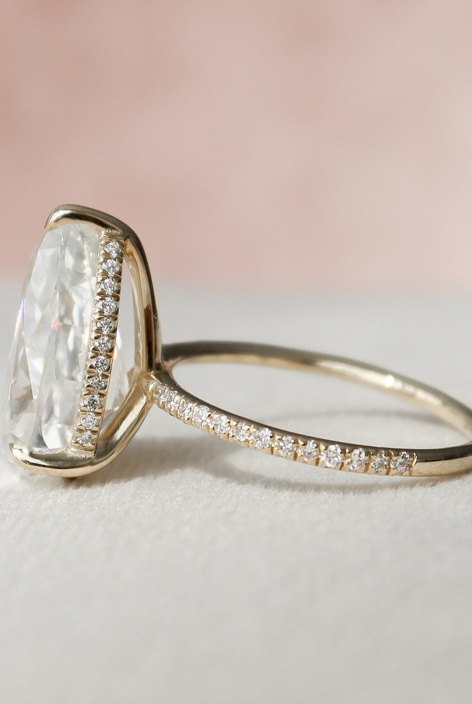 4.50CT Pear Hidden Halo Moissanite Diamond Solitaire Engagement Ring