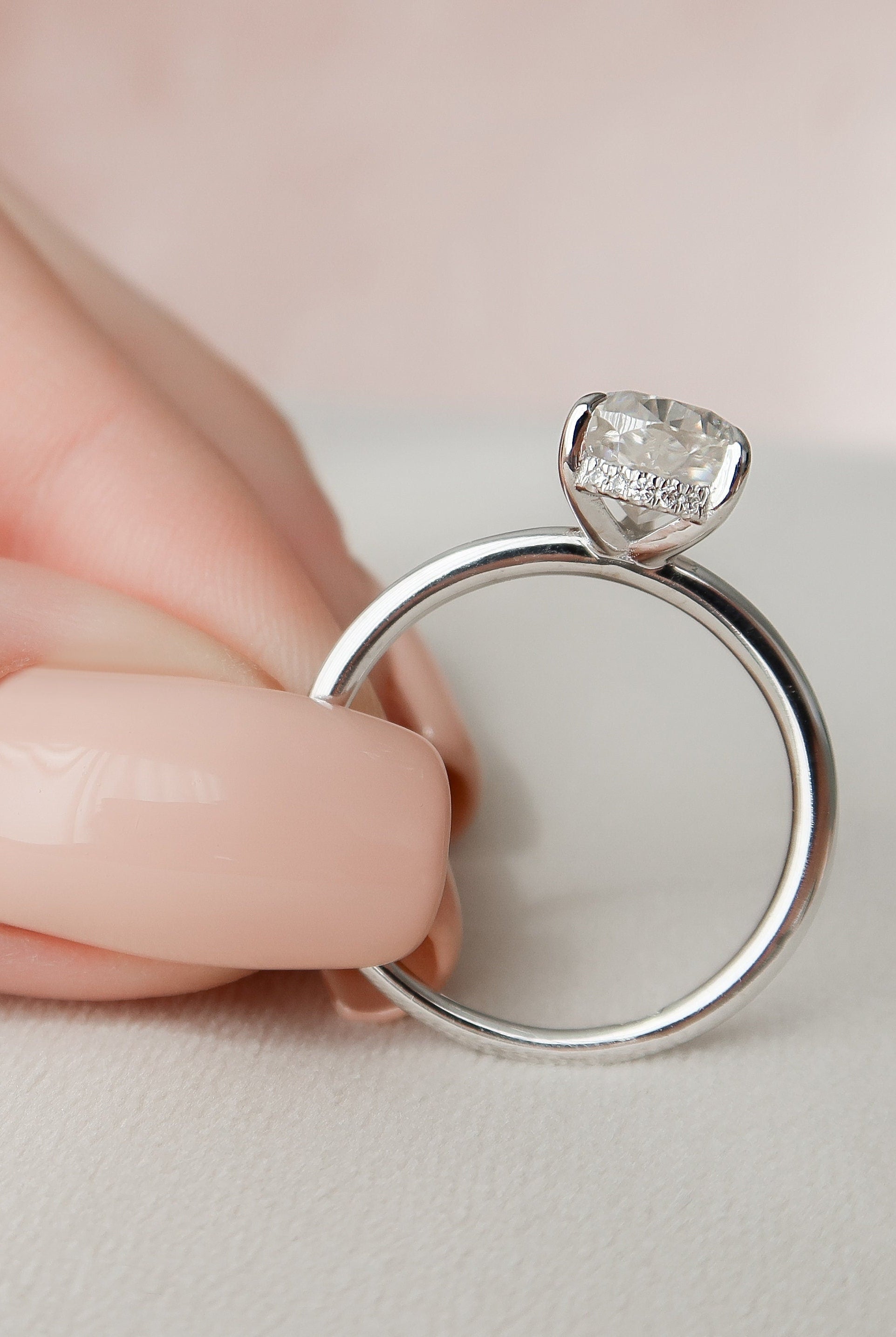 2.0CT Pear Hidden Halo Moissanite Diamond Solitaire Engagement Ring