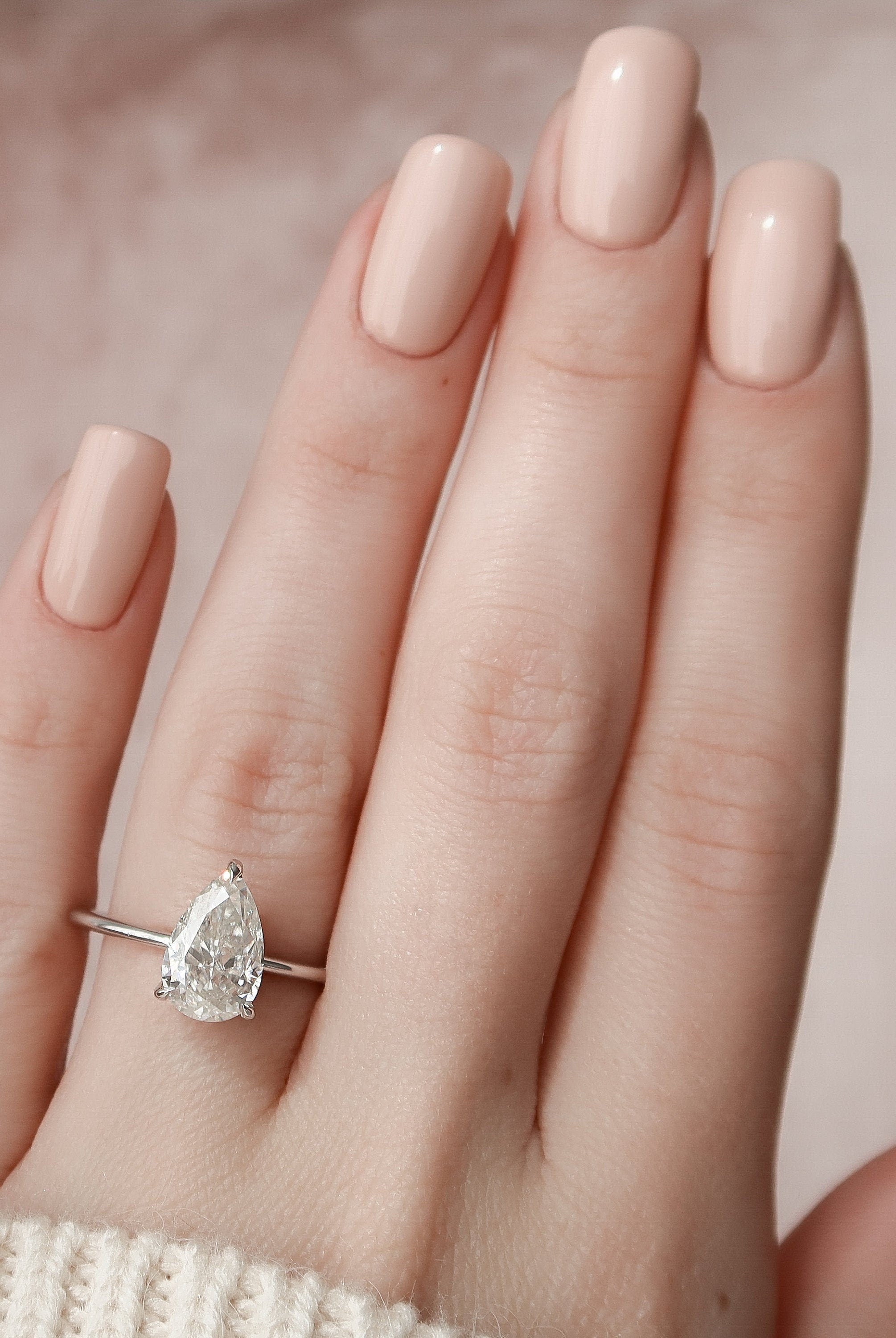 2.0CT Pear Hidden Halo Moissanite Diamond Solitaire Engagement Ring