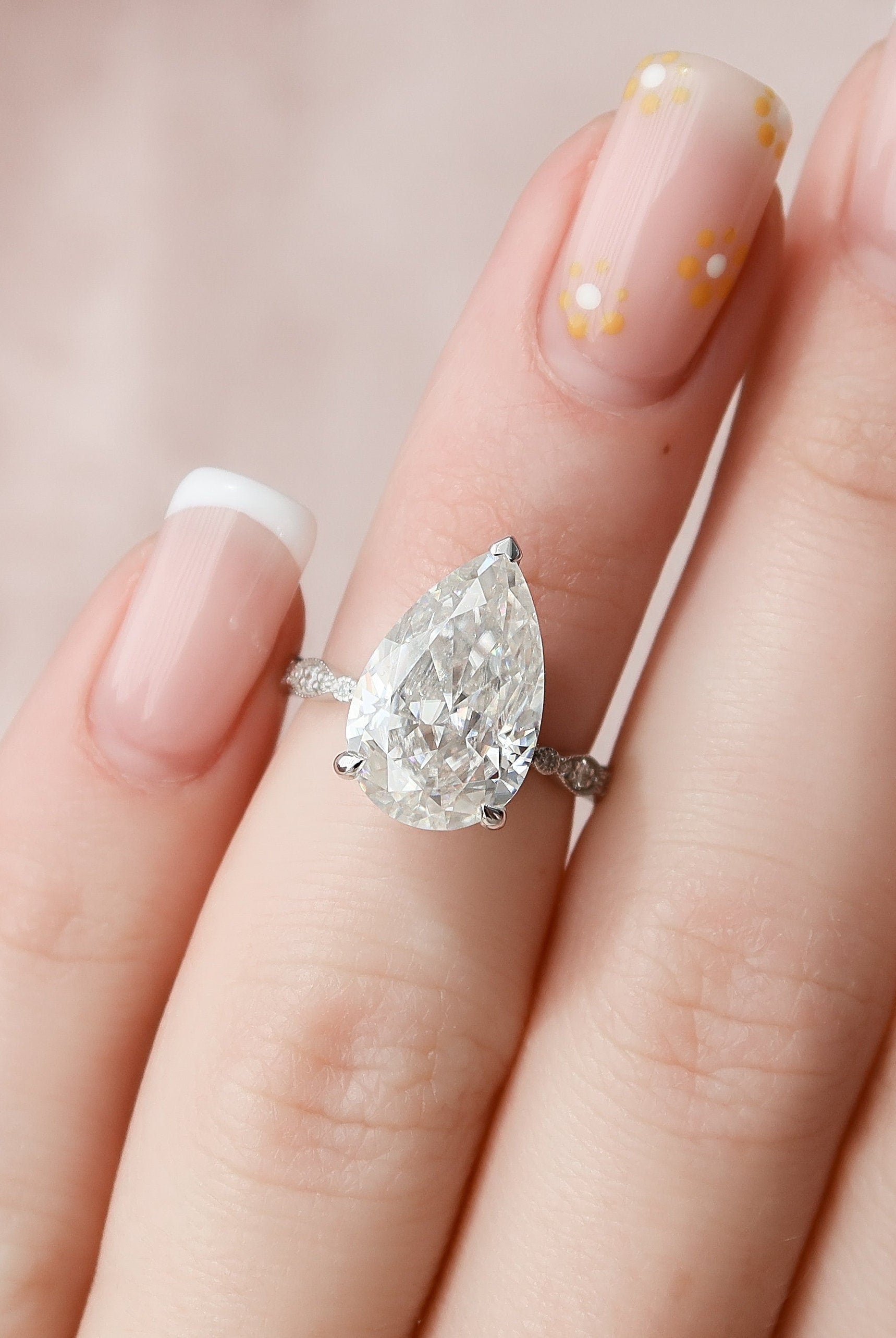 4.50CT Pear Vintage Pave Moissanite Diamond Engagement Ring For Women