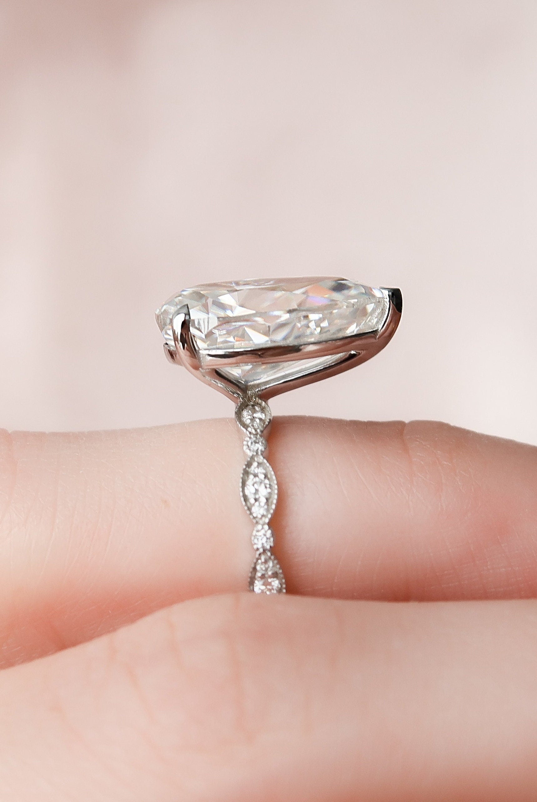 4.50CT Pear Vintage Pave Moissanite Diamond Engagement Ring For Women
