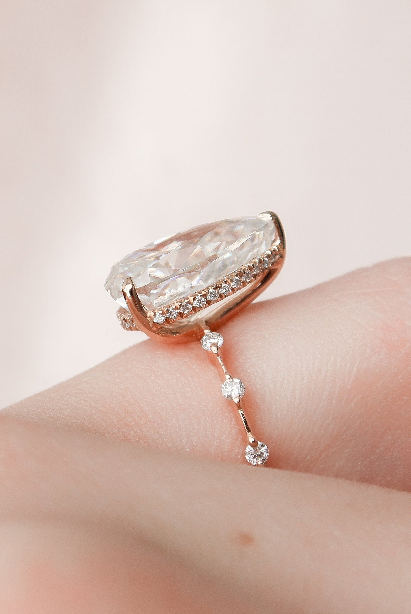 4.0CT Pear Petite Pave Moissanite Diamond Hidden Halo Engagement Ring