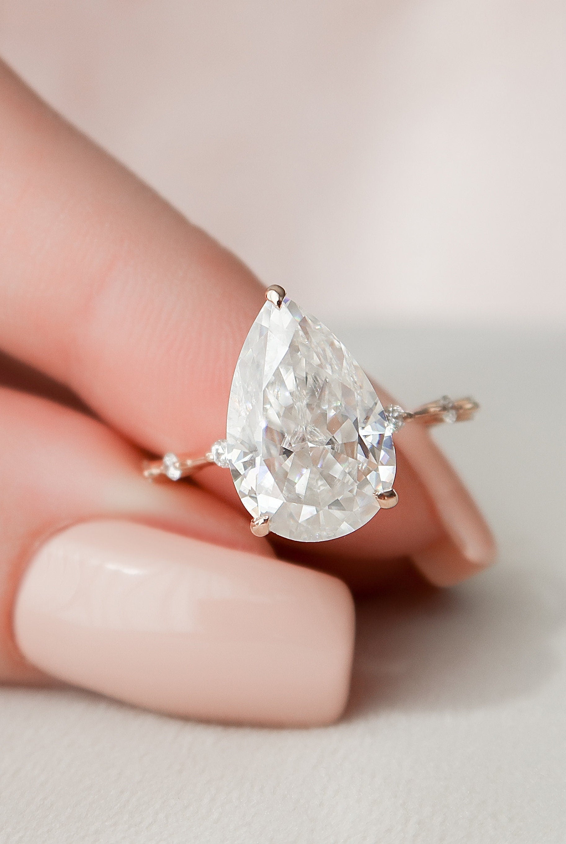 4.0CT Pear Petite Pave Moissanite Diamond Hidden Halo Engagement Ring