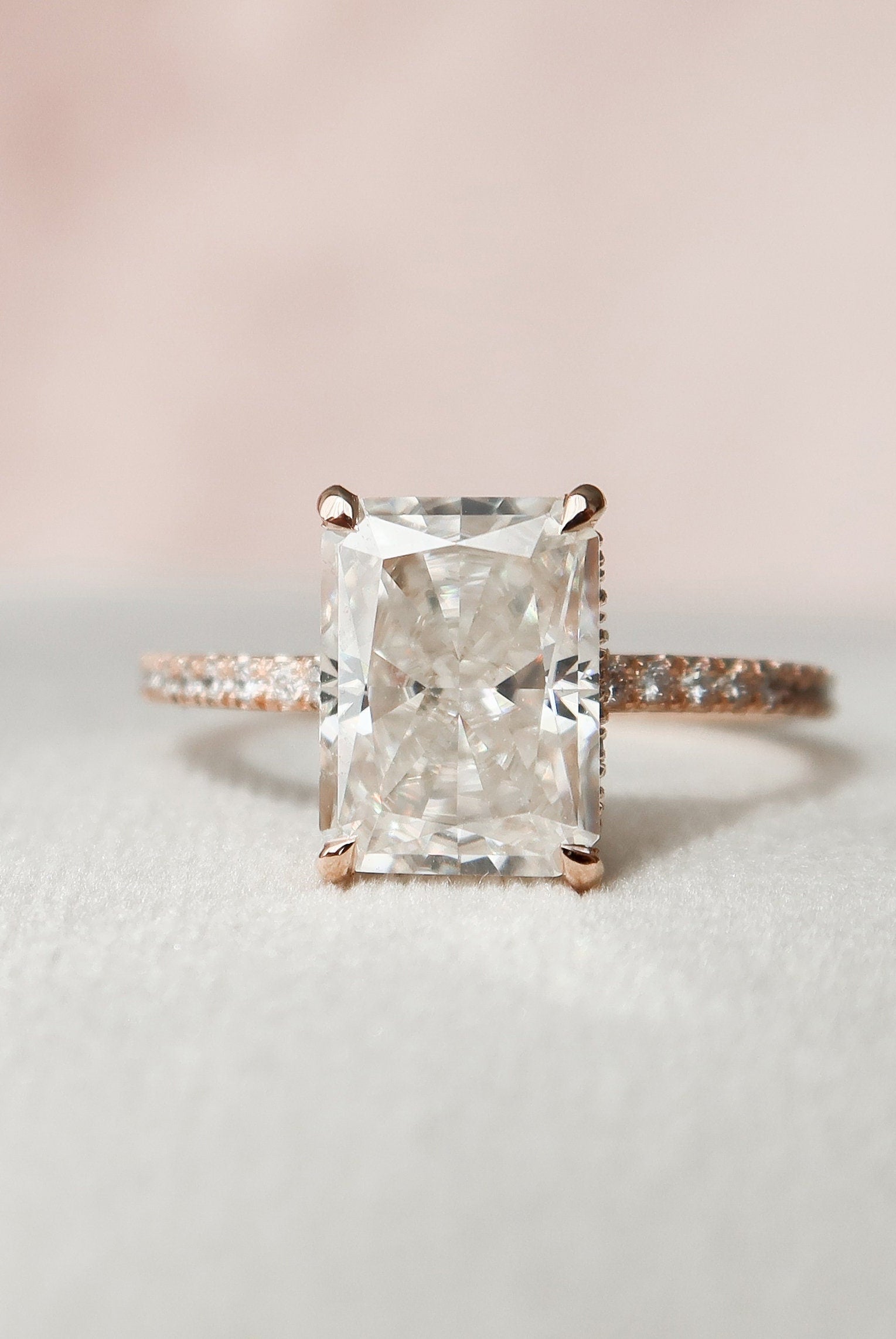3.0CT Radiant Hidden Halo Moissanite Diamond Open Engagement Ring In Solid Gold