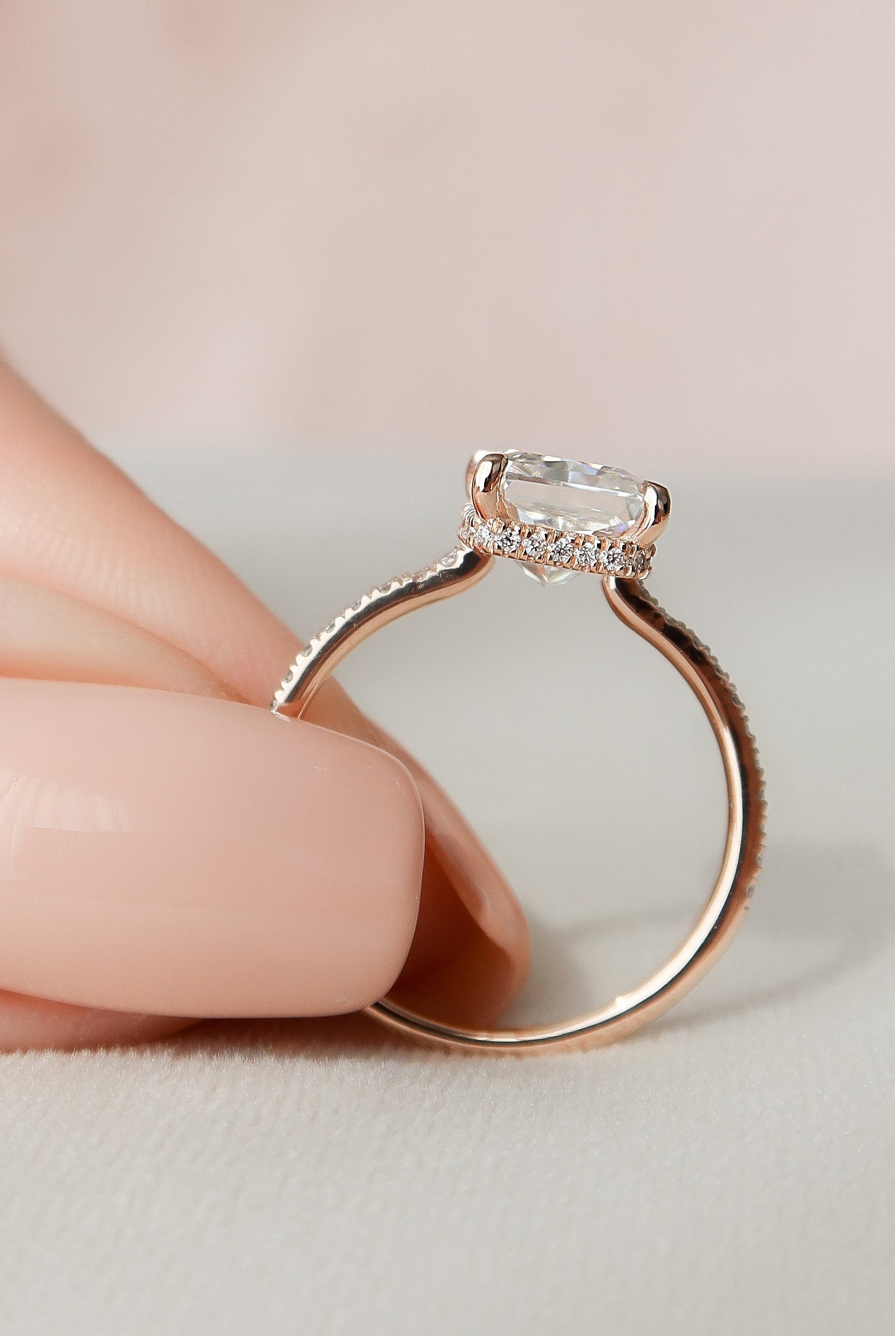 3.0CT Radiant Hidden Halo Moissanite Diamond Open Engagement Ring In Solid Gold