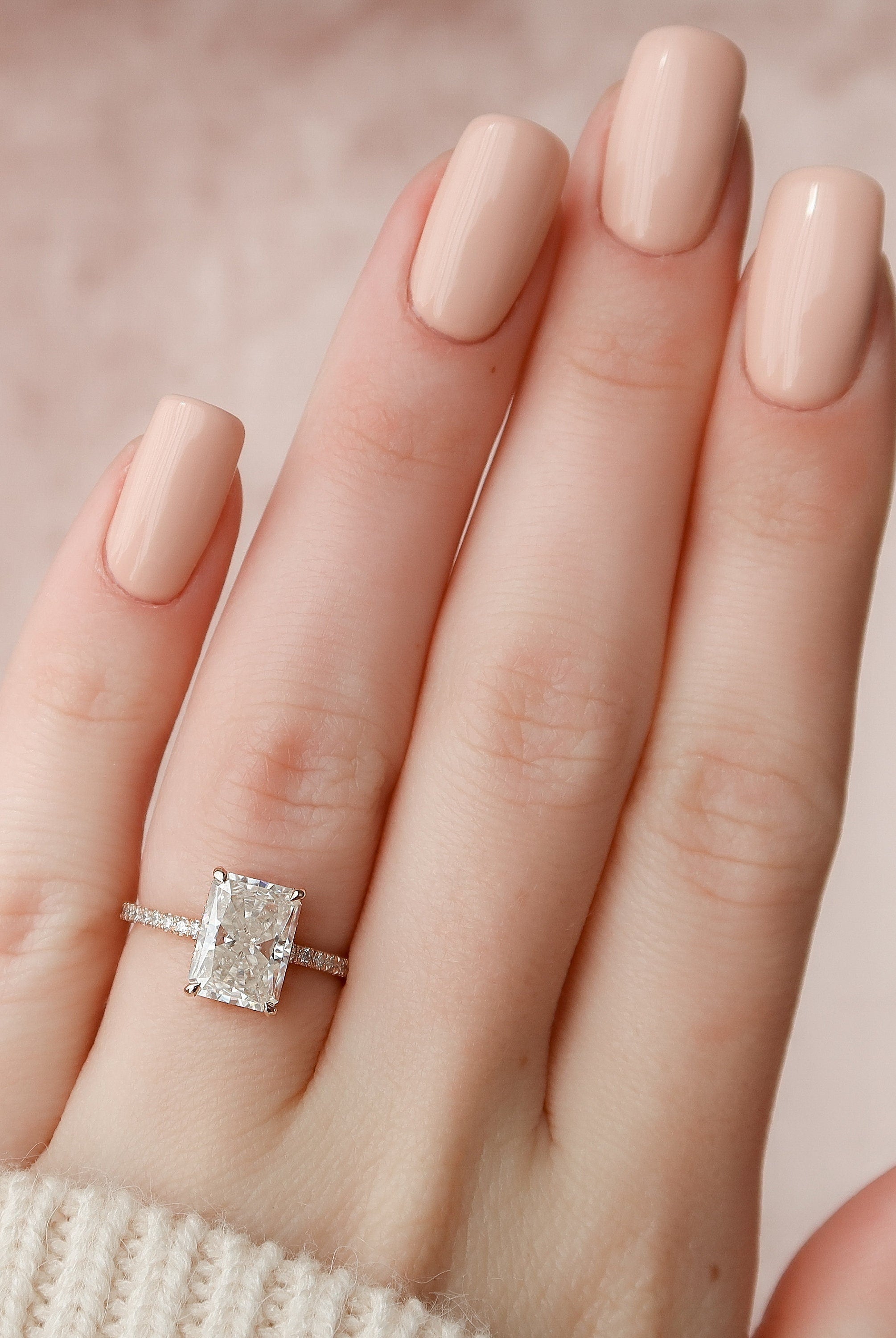3.0CT Radiant Hidden Halo Moissanite Diamond Open Engagement Ring In Solid Gold