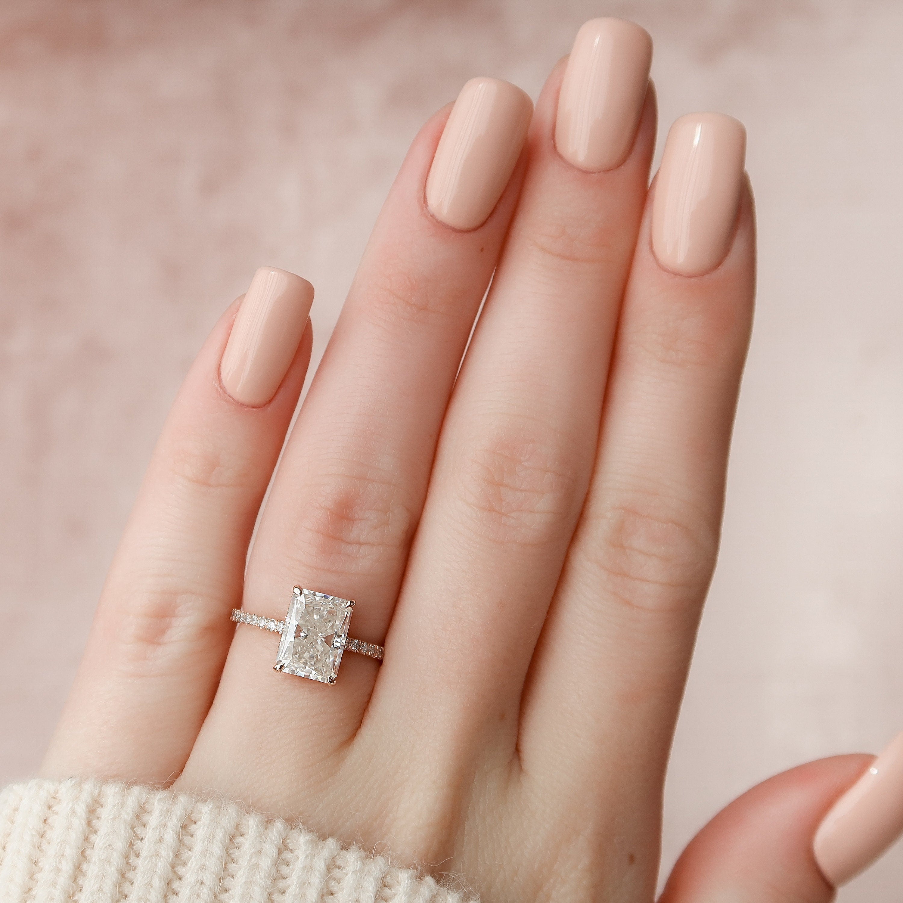 3.0CT Radiant Hidden Halo Moissanite Diamond Open Engagement Ring In Solid Gold