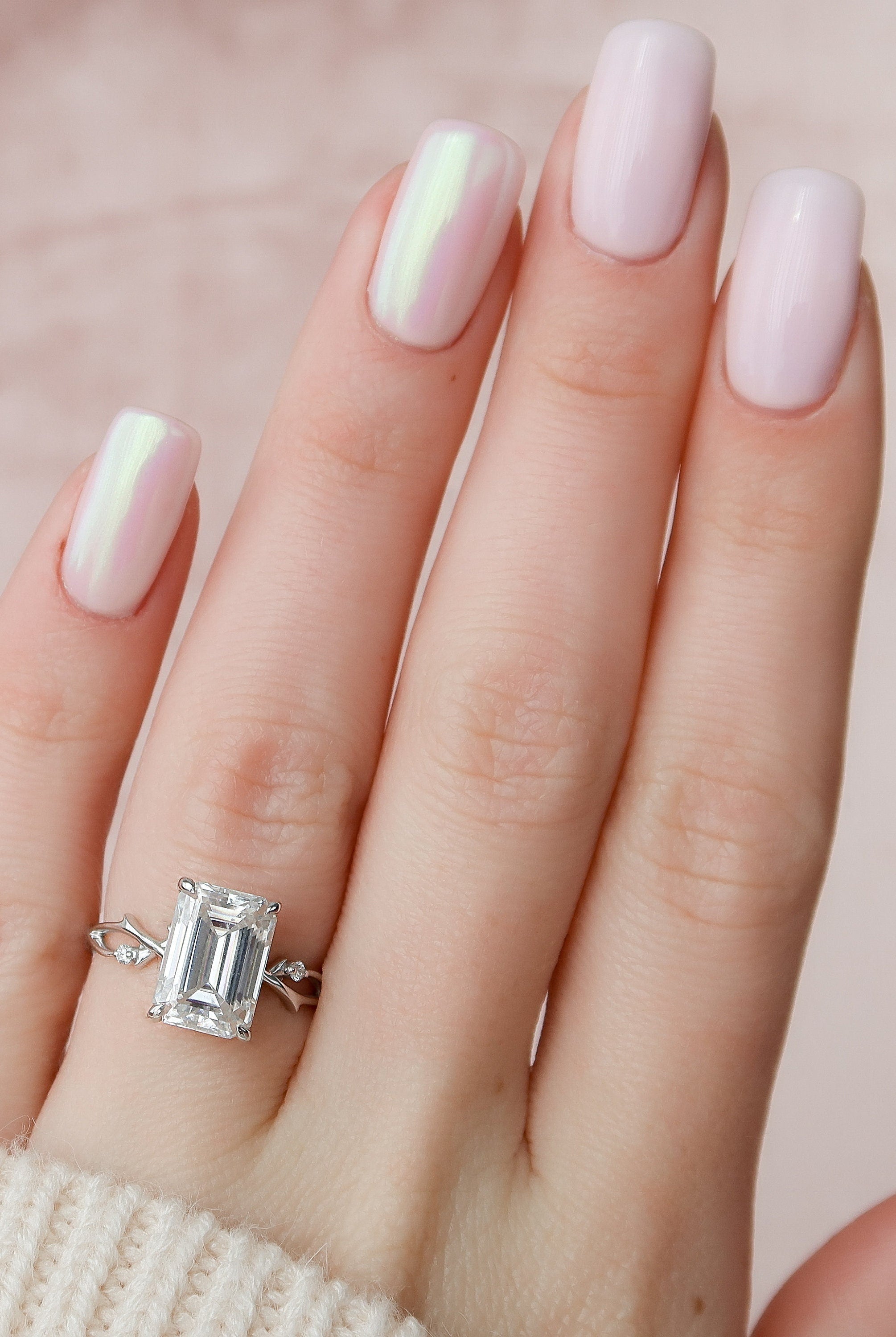 4.0CT Emerald Cut Twig Moissanite Diamond Engagement Ring For Women