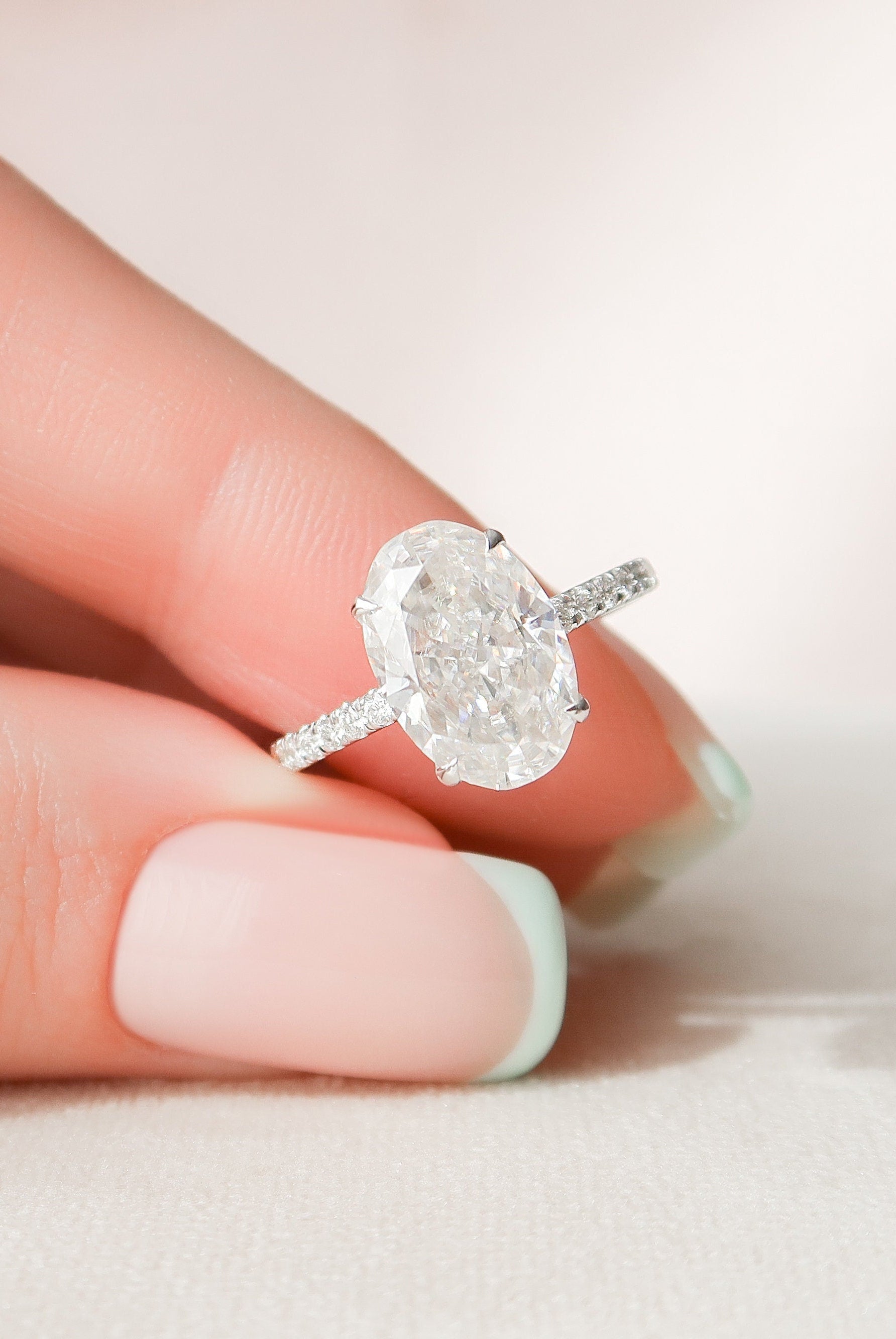 3.50CT Oval Pave Moissanite Diamond Hidden Halo Engagement Ring For Women