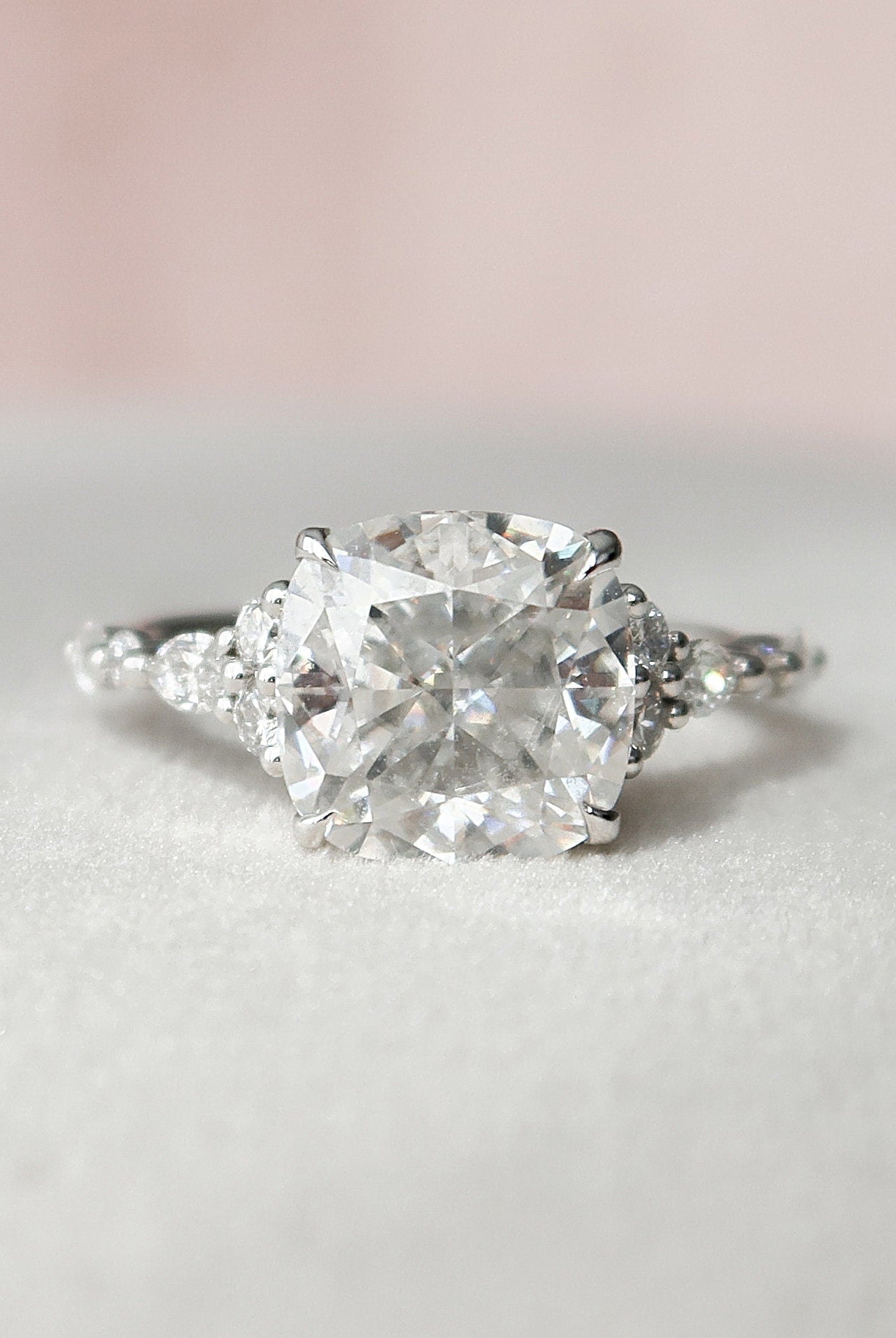 3.50CT Cushion Cluster Moissanite Diamond Four Prong Engagement Ring