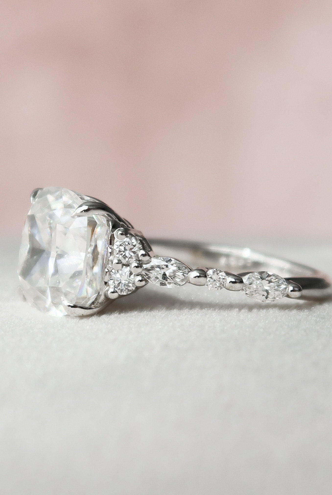 3.50CT Cushion Cluster Moissanite Diamond Four Prong Engagement Ring