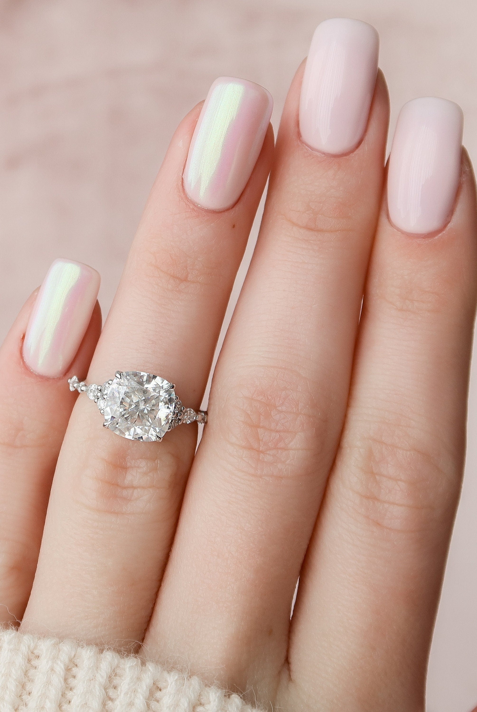 3.50CT Cushion Cluster Moissanite Diamond Four Prong Engagement Ring