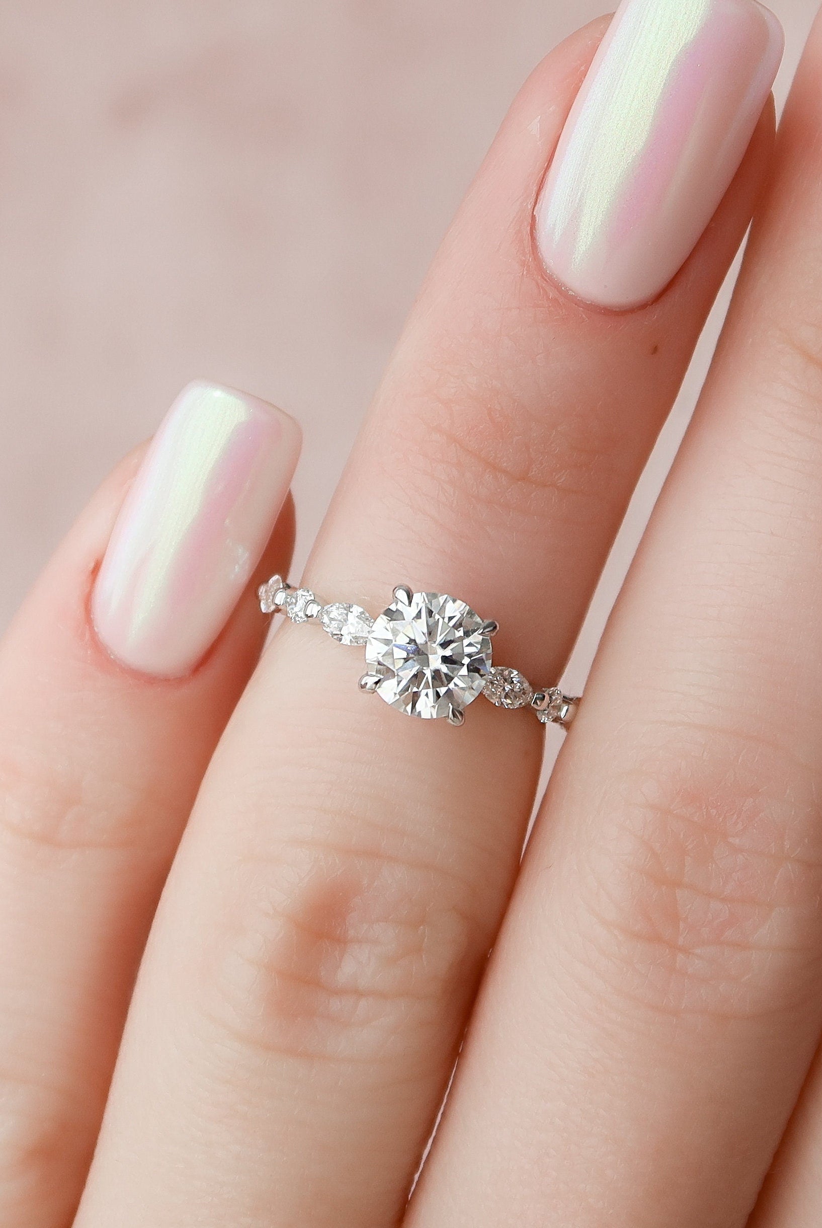 1.0CT Round Pave Moissanite Diamond Hidden Halo Engagement Ring In Solid Gold