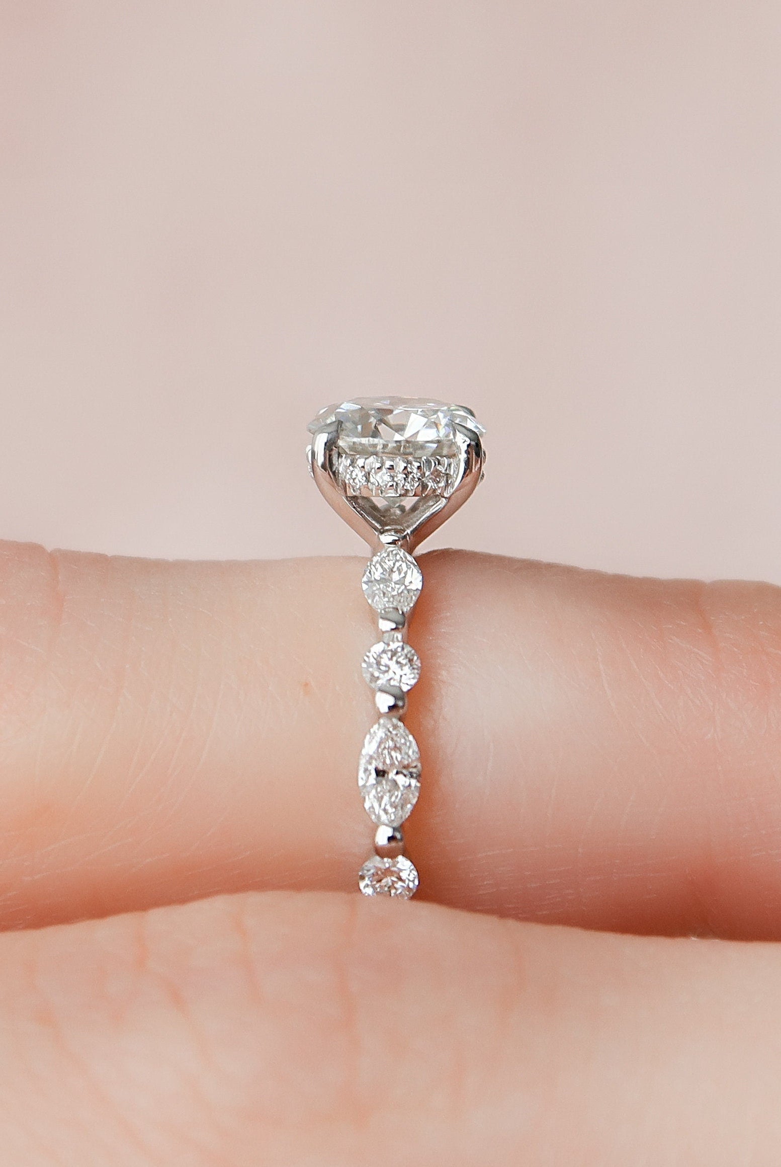 1.0CT Round Pave Moissanite Diamond Hidden Halo Engagement Ring In Solid Gold