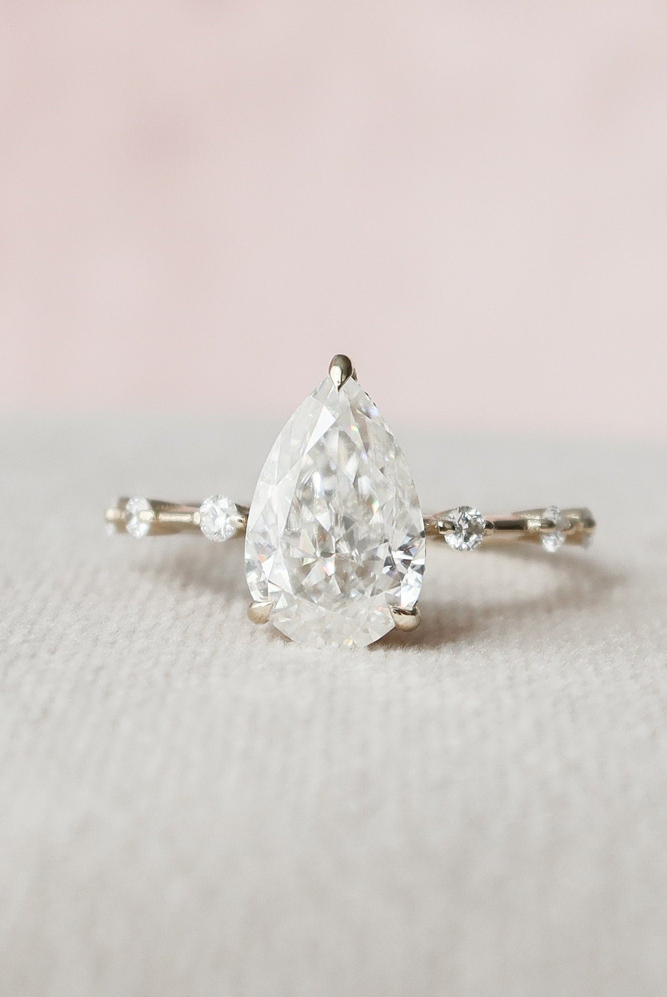 2.0CT Pear Hidden Halo Moissanite Diamond Petite Pave Engagement Ring