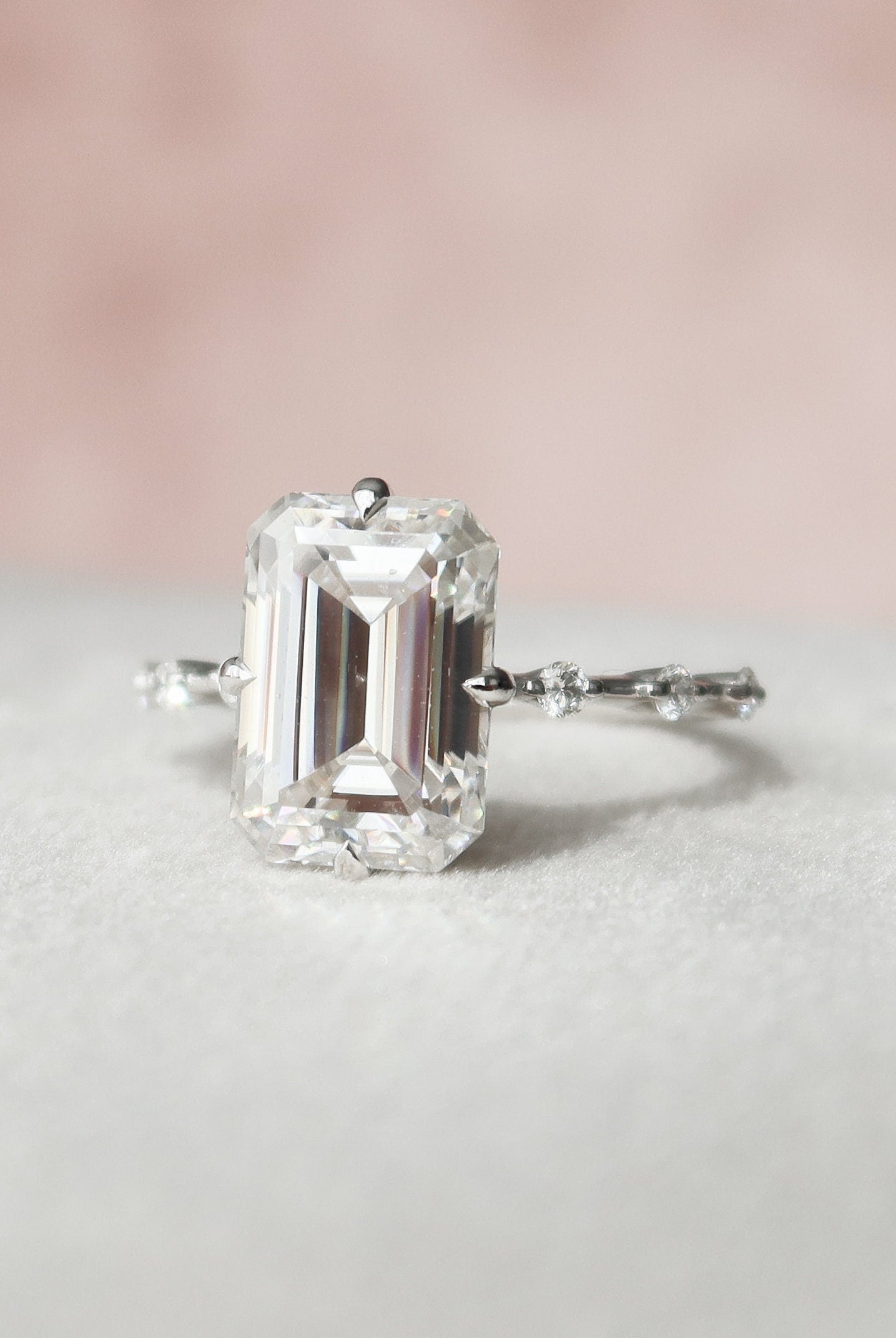 3.0CT Emerald Cut Petite Pave Moissanite Diamond Engagement Ring