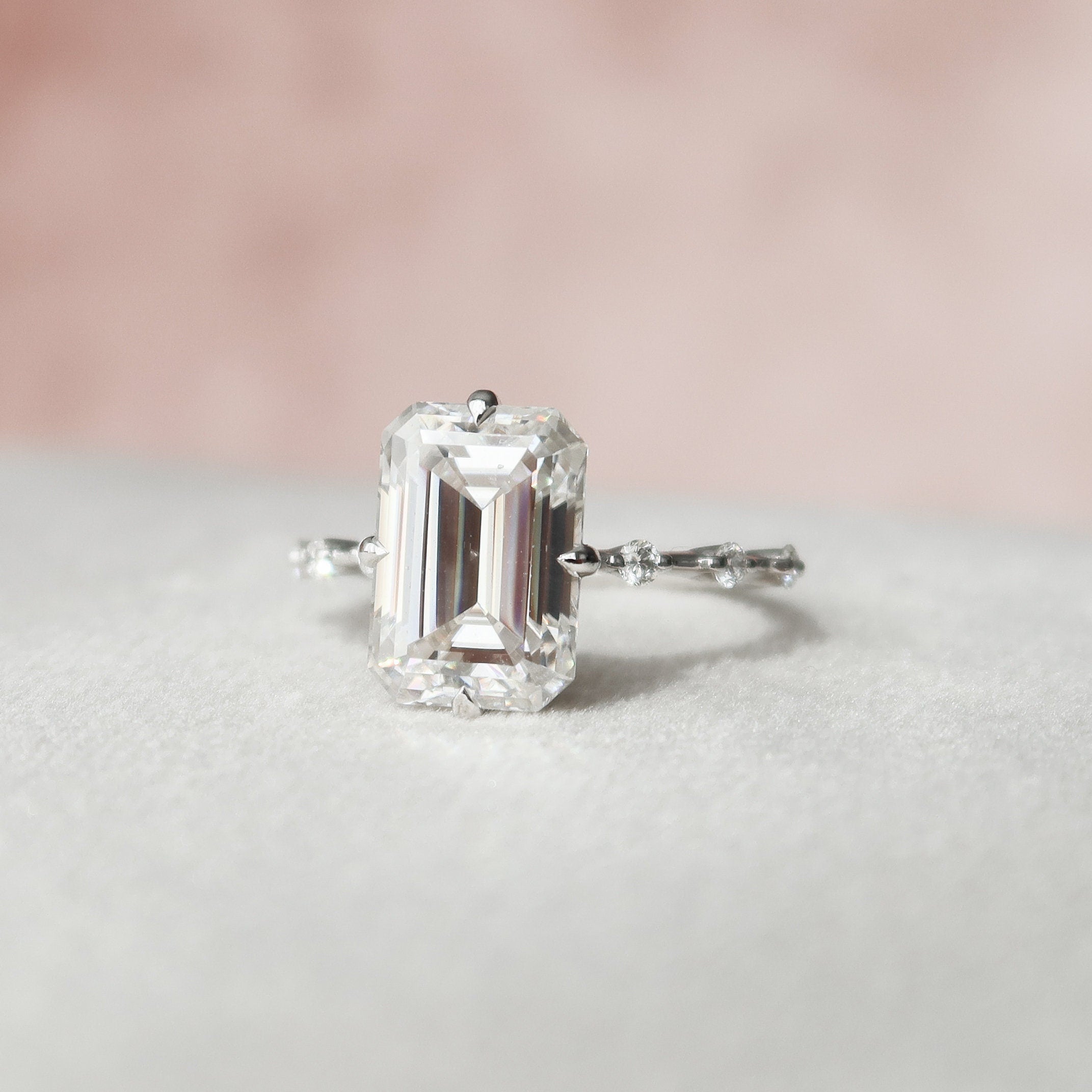 3.0CT Emerald Cut Petite Pave Moissanite Diamond Engagement Ring