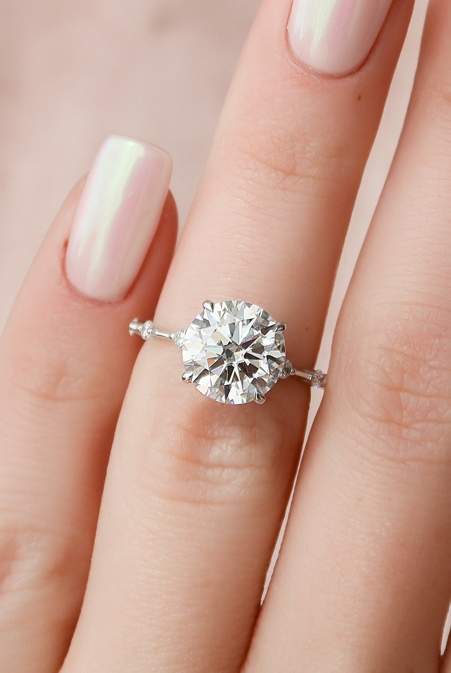 2.50CT Round Petite Pave Moissanite Diamond Four Prong Engagement Ring