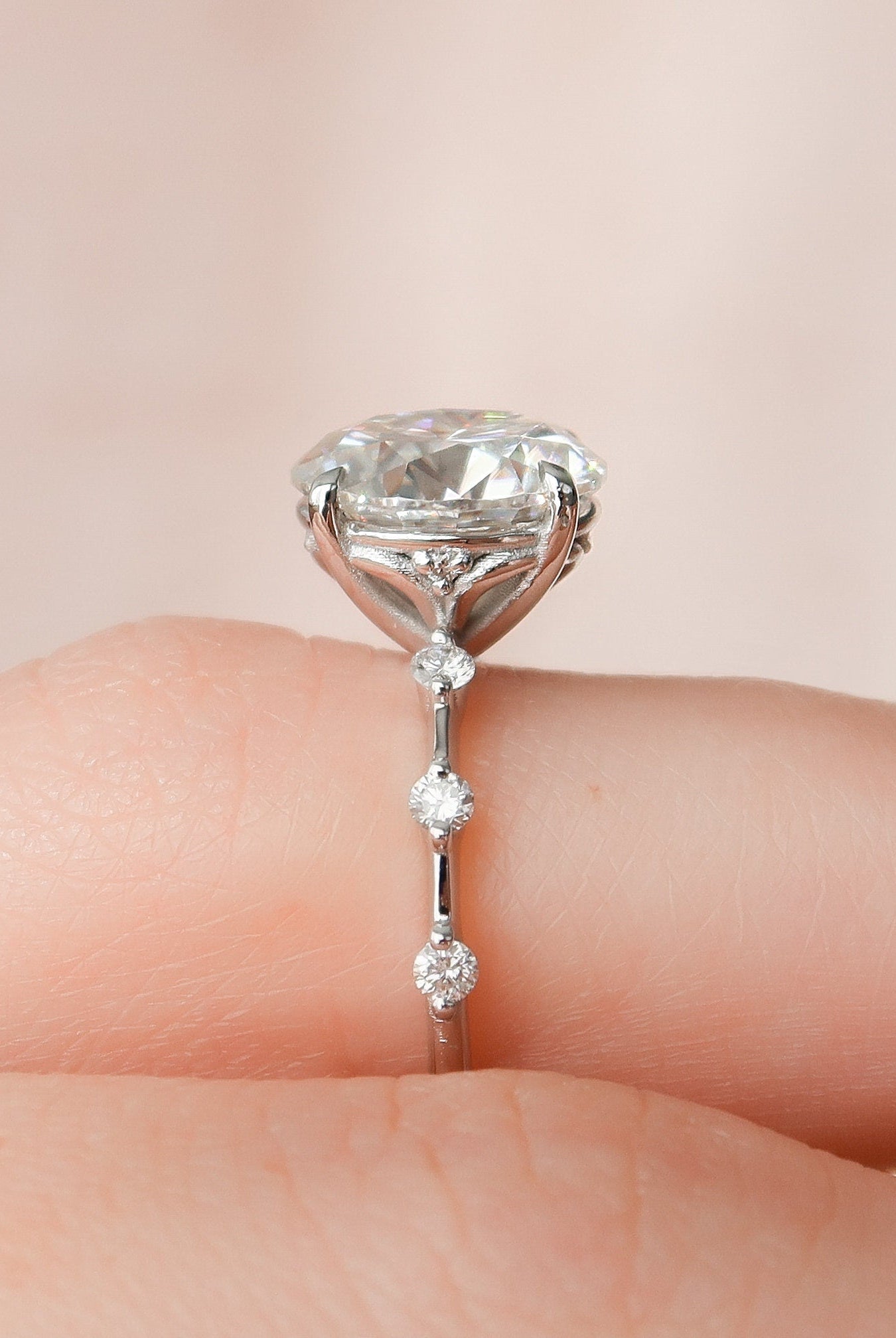 2.50CT Round Petite Pave Moissanite Diamond Four Prong Engagement Ring