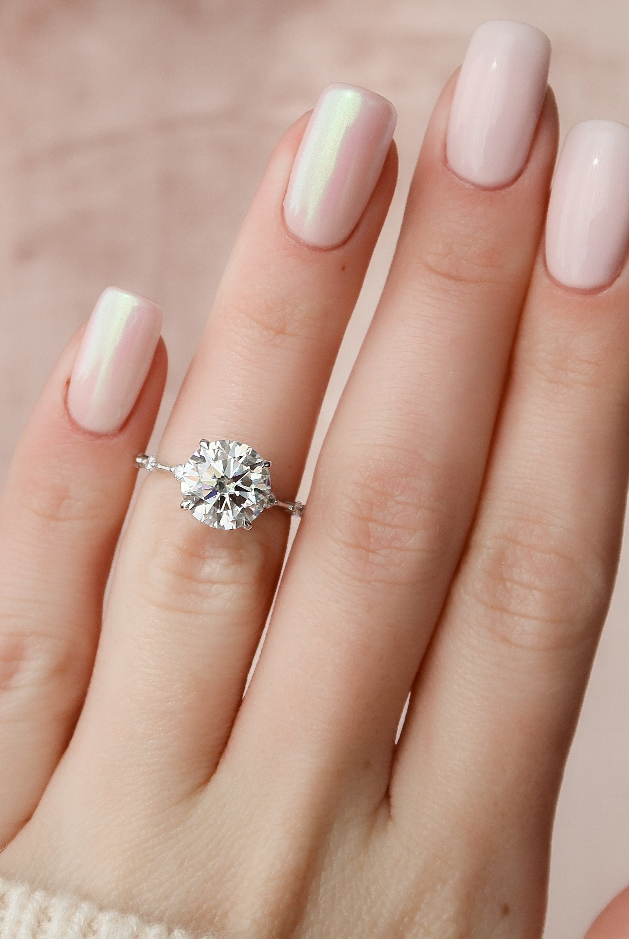 2.50CT Round Petite Pave Moissanite Diamond Four Prong Engagement Ring