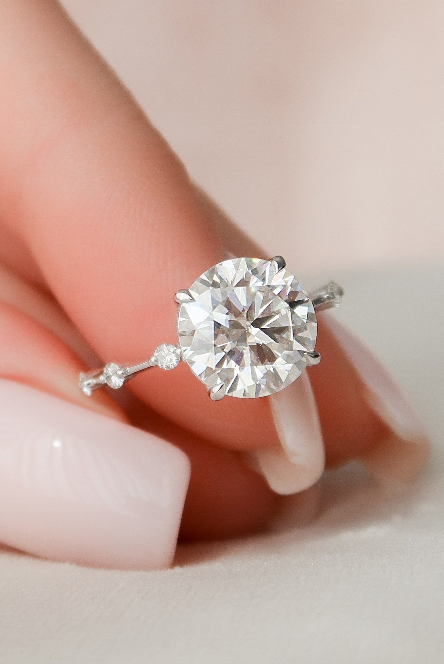 2.50CT Round Petite Pave Moissanite Diamond Four Prong Engagement Ring