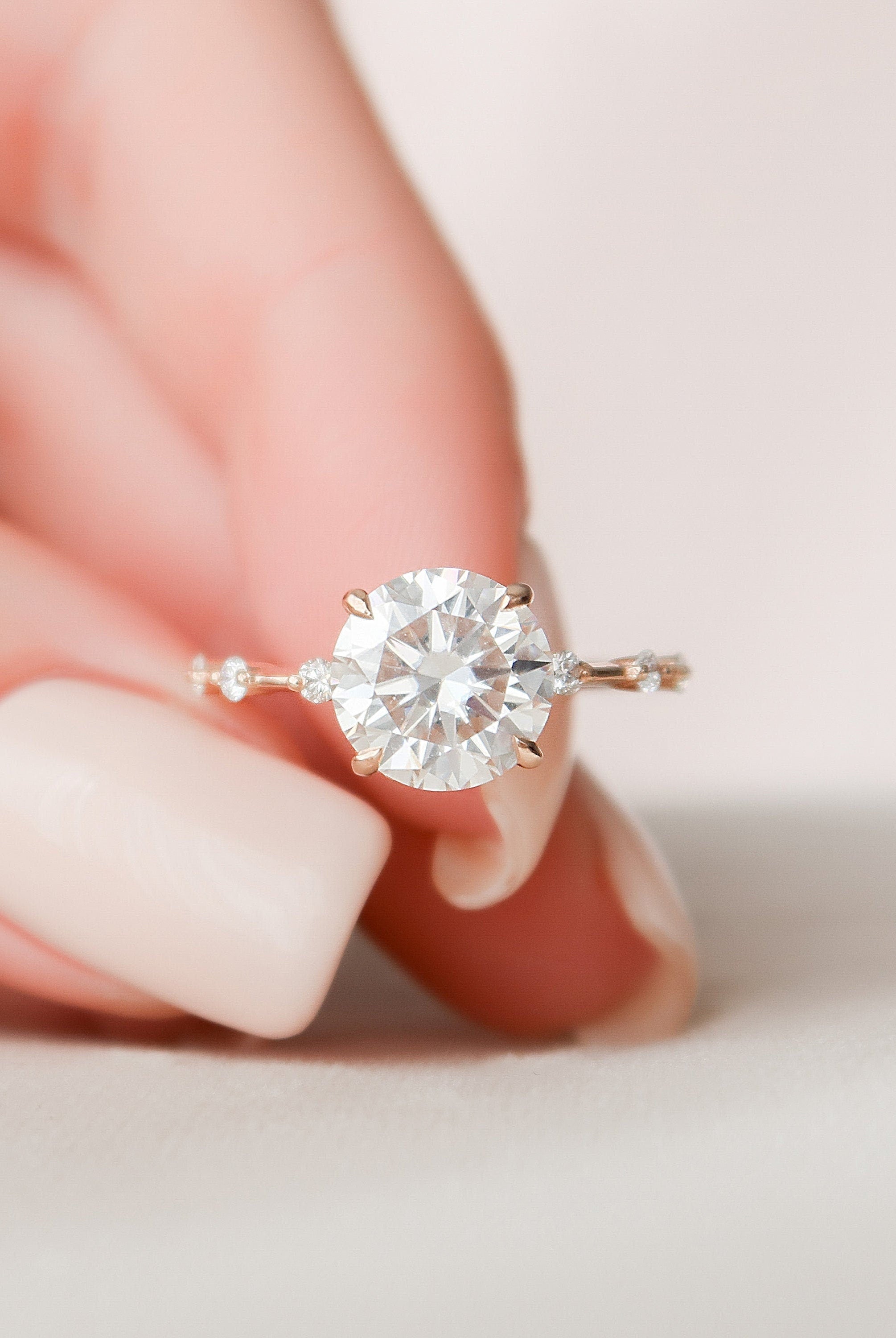 2.50CT Round Petite Pave Moissanite Diamond Four Prong Engagement Ring