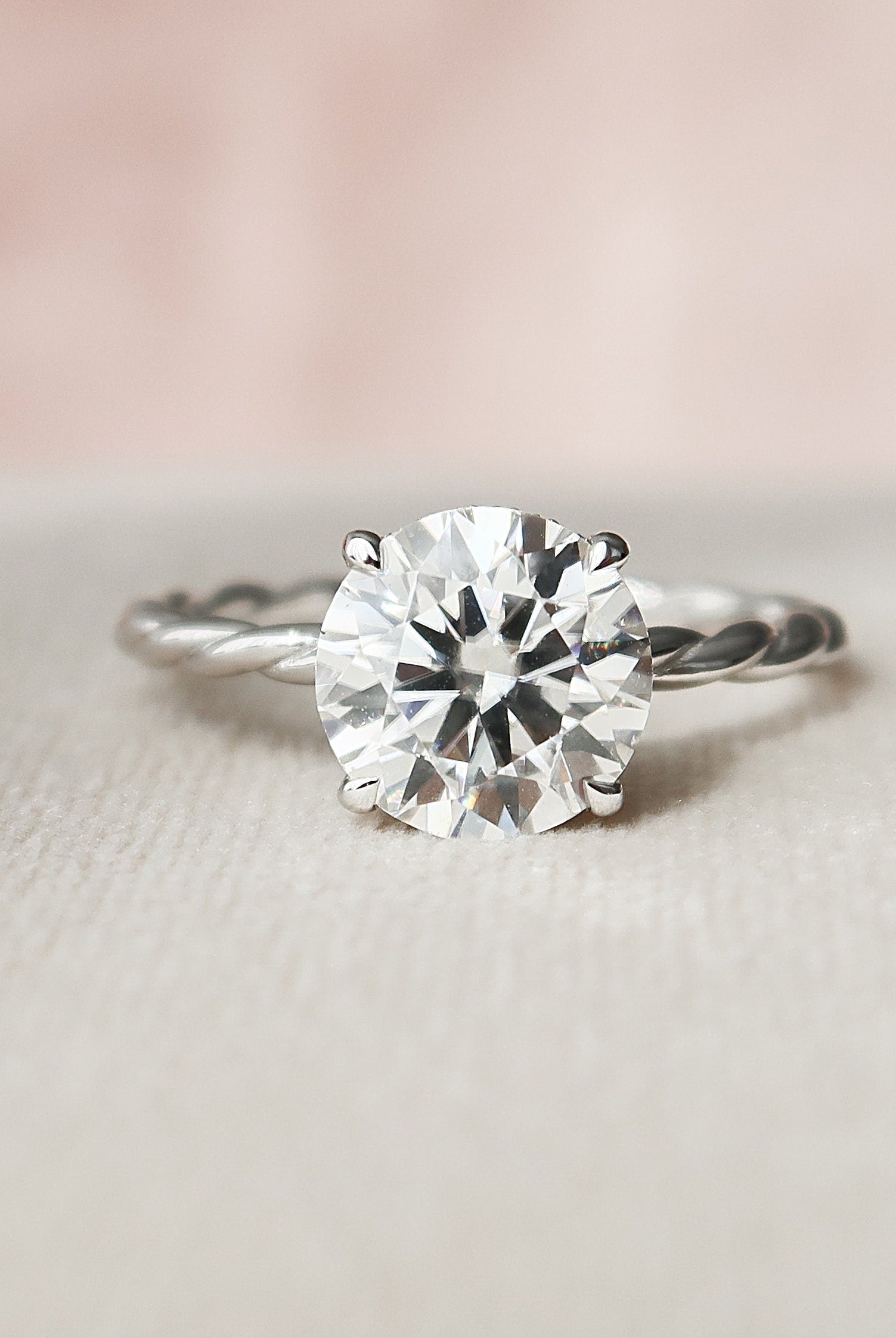 2.50CT Round Braided Moissanite Diamond Hidden Halo Engagement Ring
