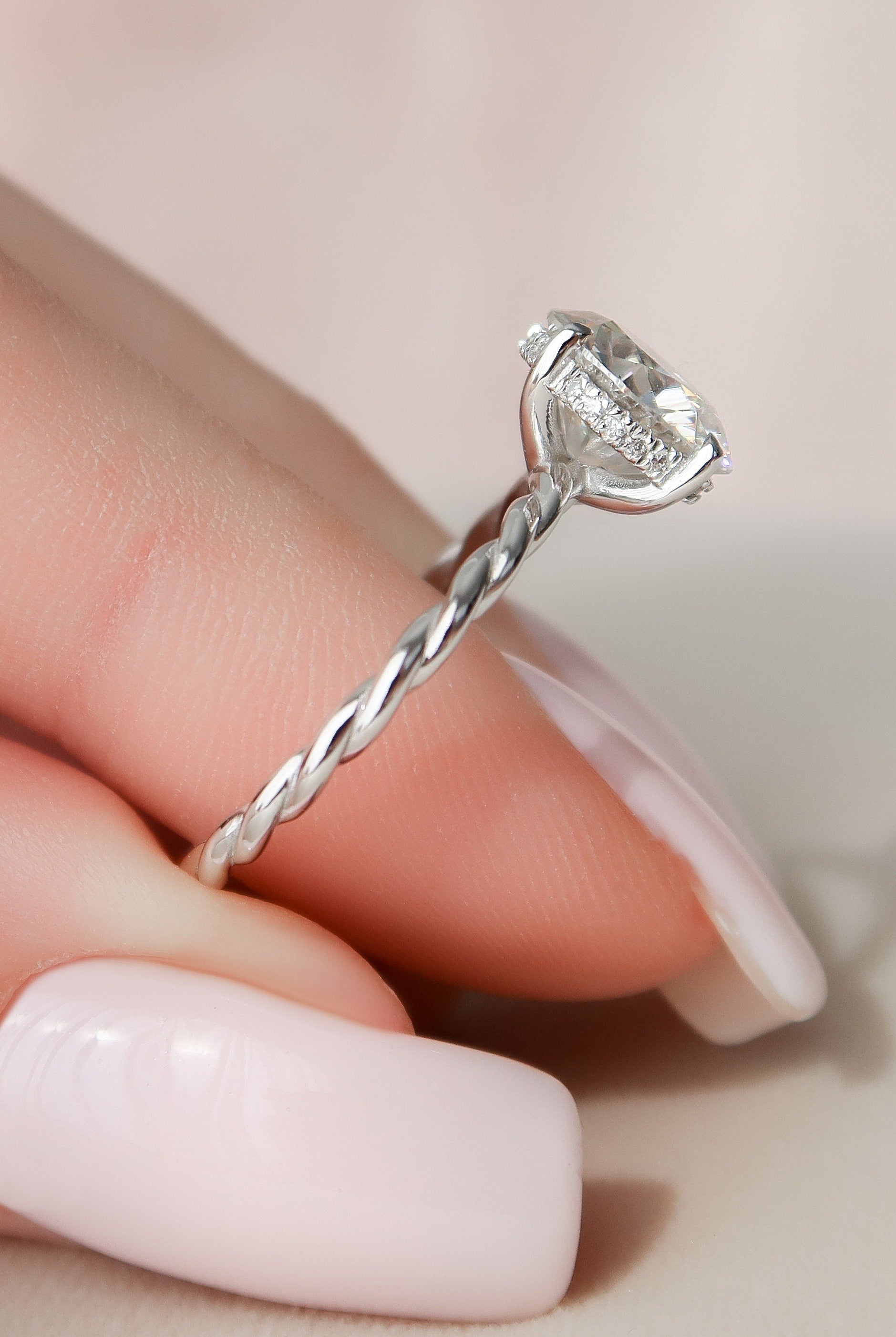 2.50CT Round Braided Moissanite Diamond Hidden Halo Engagement Ring