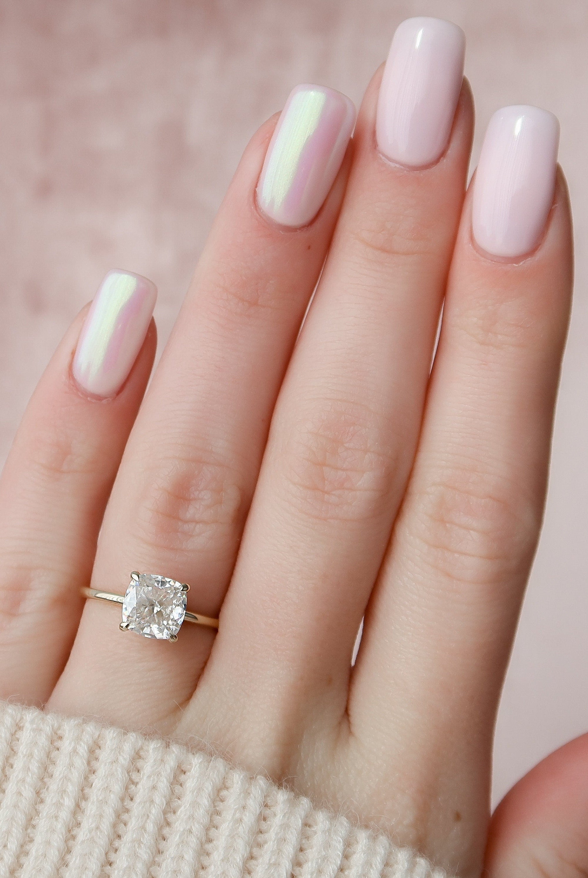 2.0CT Cushion Hidden Halo Moissanite Diamond Solitaire Engagement Ring