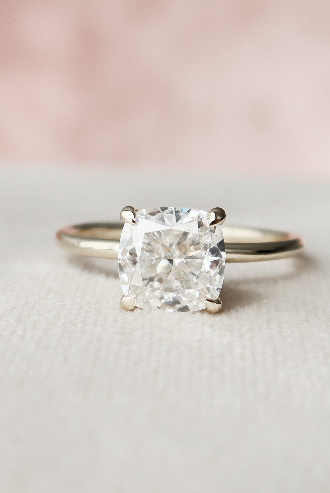 2.0CT Cushion Hidden Halo Moissanite Diamond Solitaire Engagement Ring