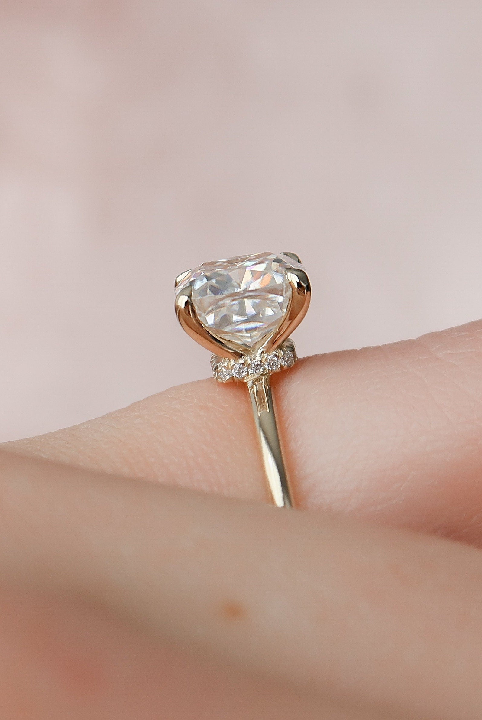 2.0CT Cushion Hidden Halo Moissanite Diamond Solitaire Engagement Ring