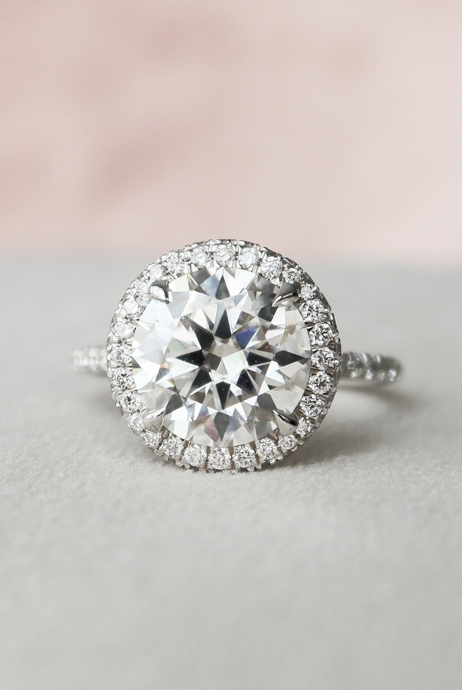 3.50CT Cathedral Set Round Moissanite Diamond Halo Engagement Ring